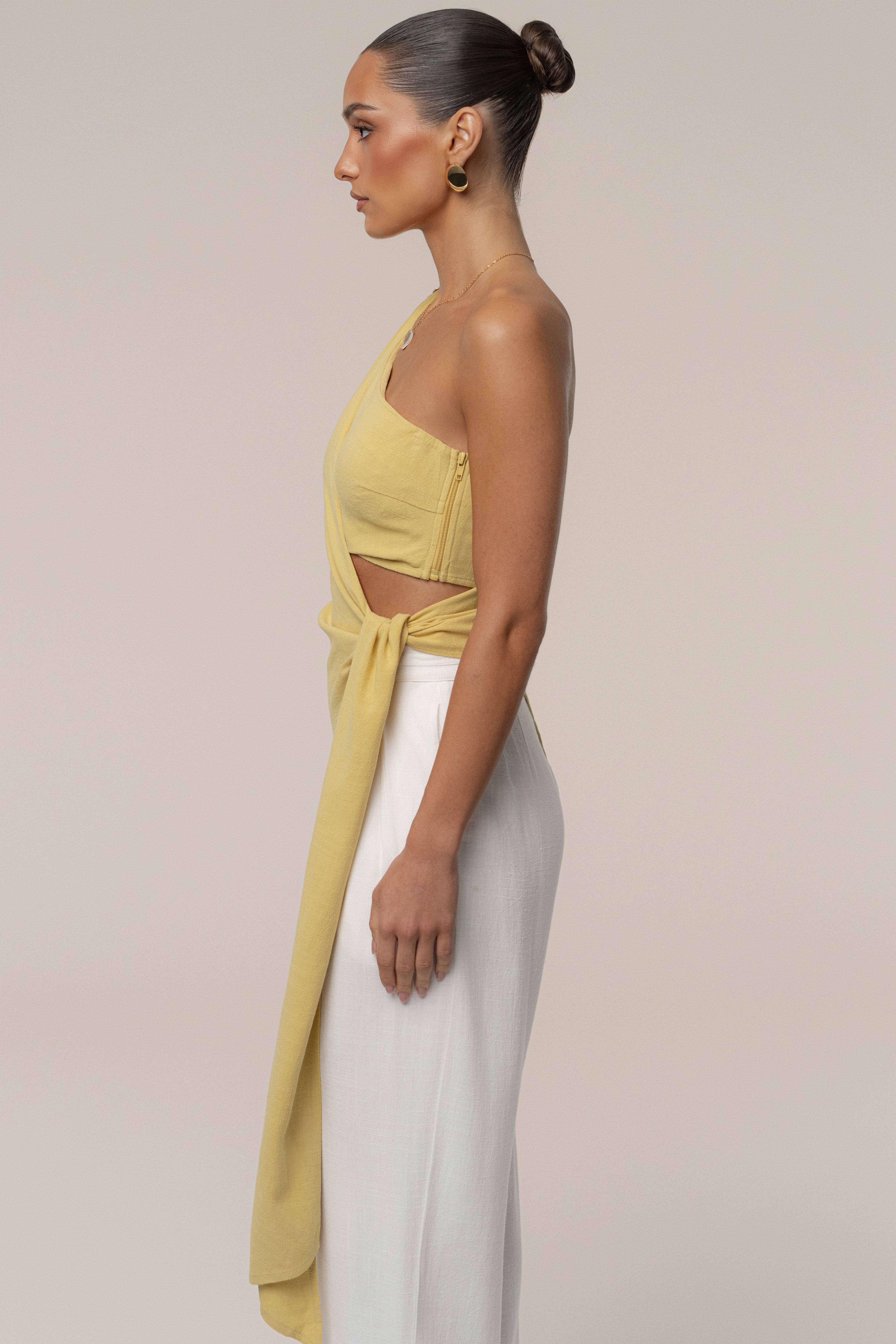 Yellow Palmera One Shoulder Top - JLUXLABEL