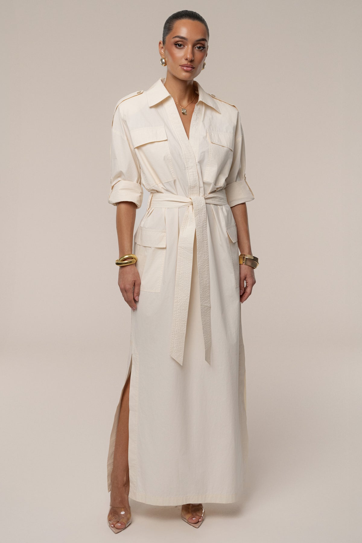 JLUXLABEL Buttercream Harbor Shore Belted Maxi Dress with adjustable straps and flowing fabric, perfect for summer occasions.