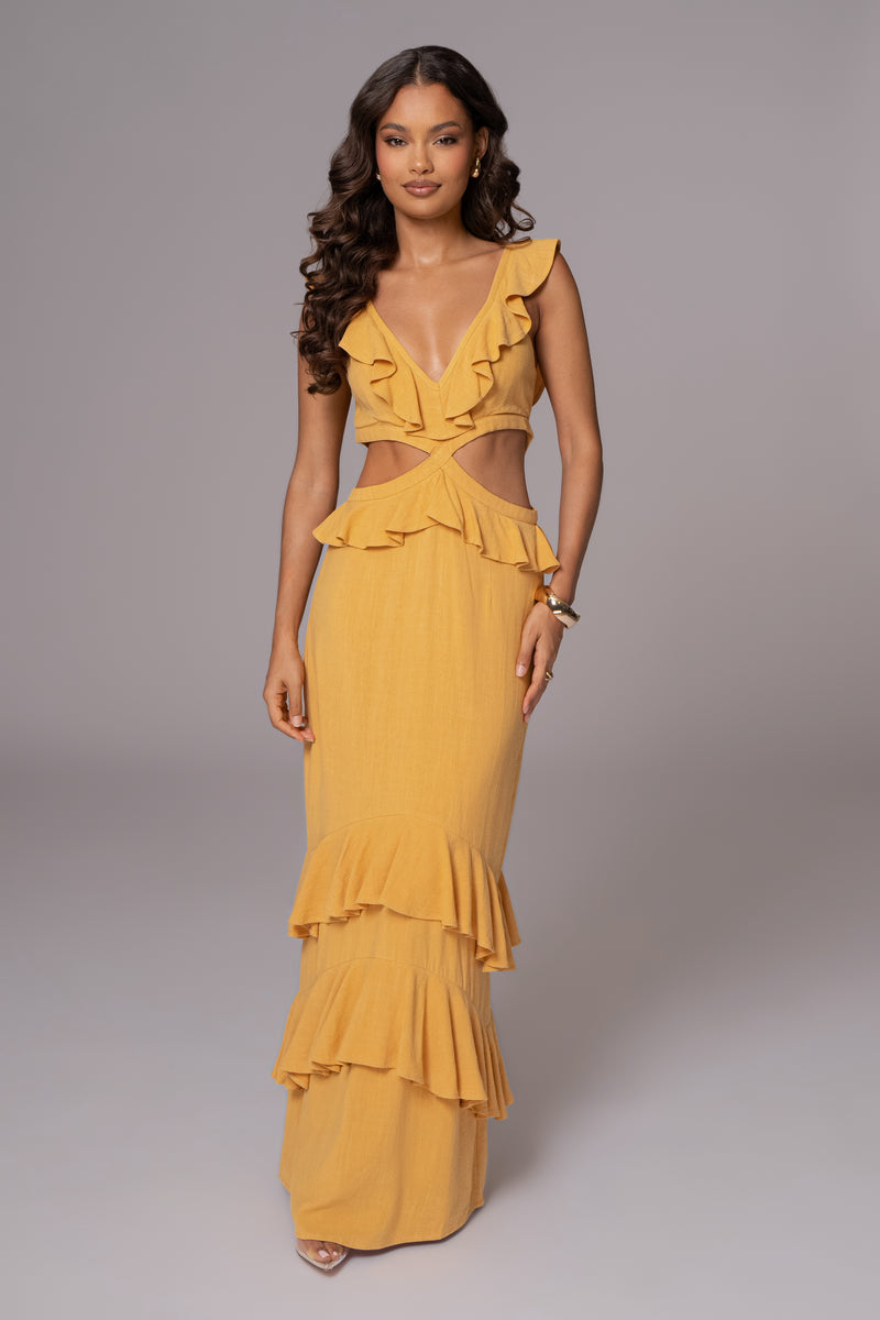 Yellow Sunshine Ruffle Linen Dress