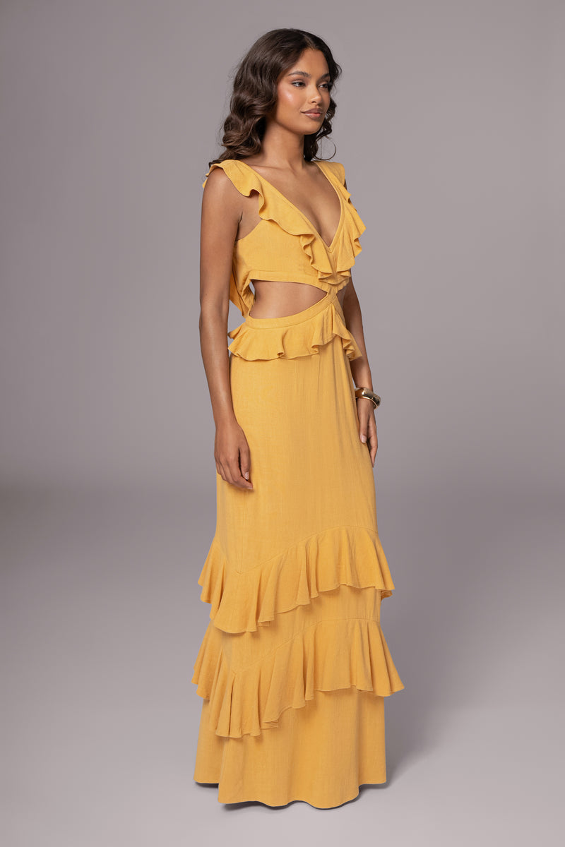 Yellow Sunshine Ruffle Linen Dress