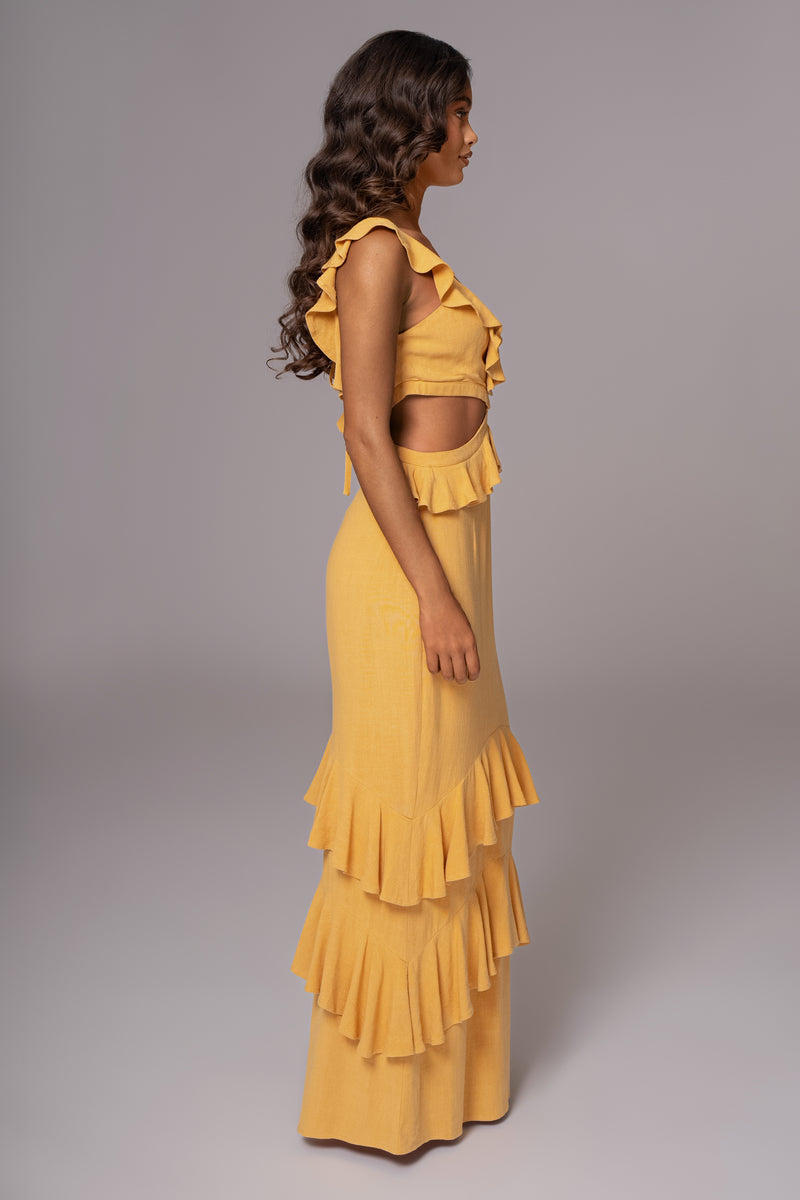 Yellow Sunshine Ruffle Linen Dress