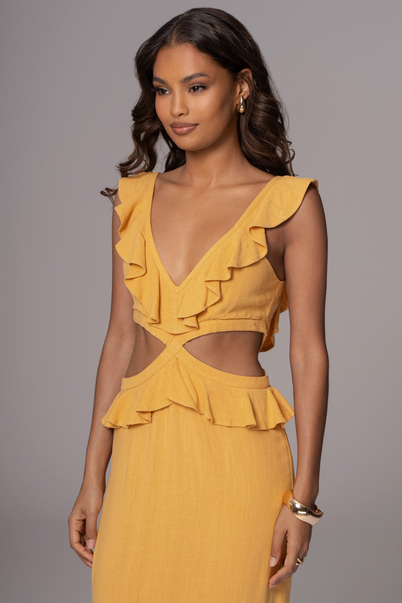 Yellow Sunshine Ruffle Linen Dress