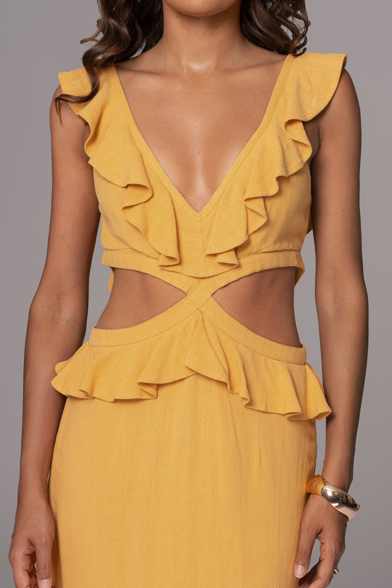 Yellow Sunshine Ruffle Linen Dress