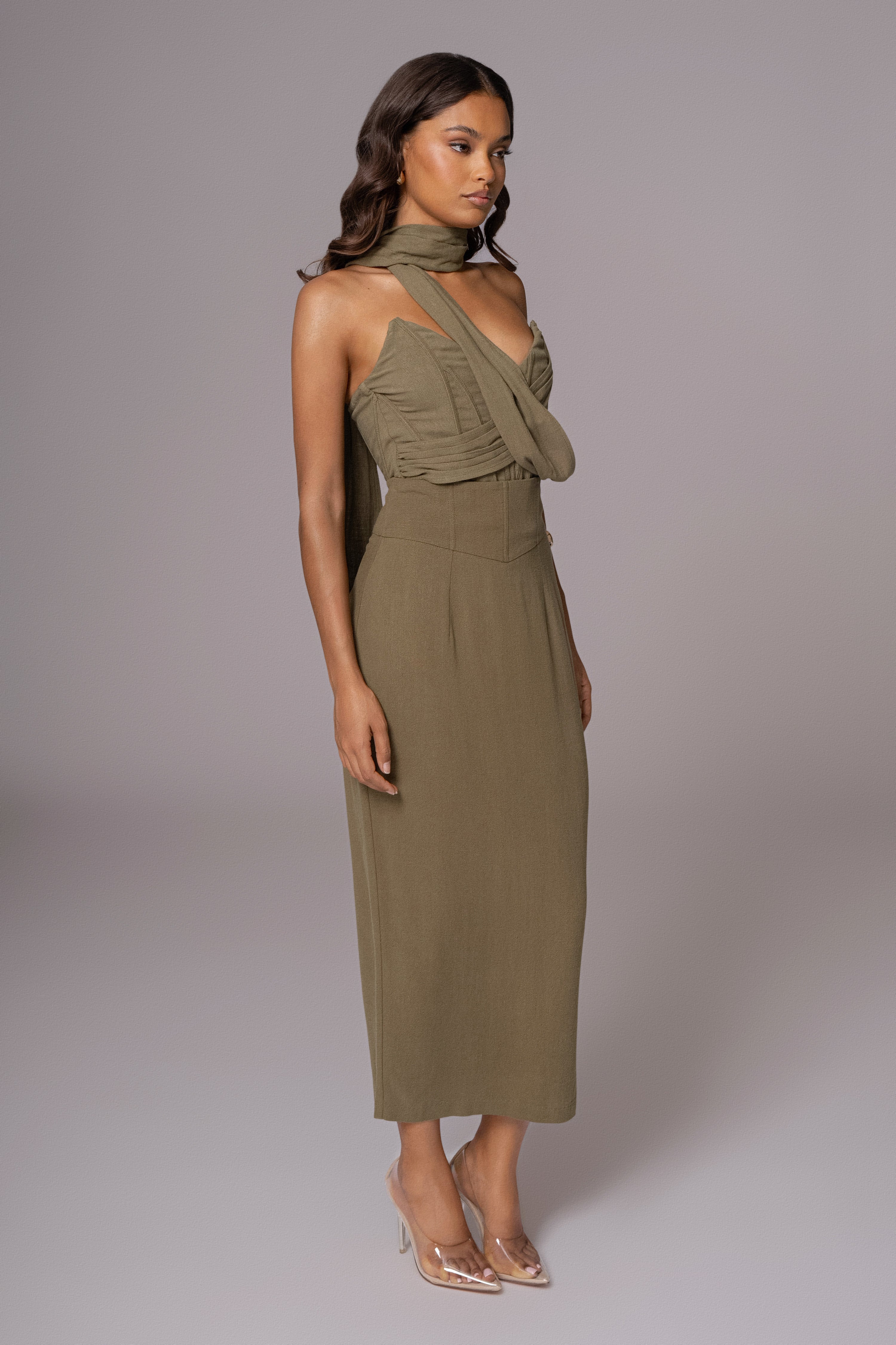 Olive Coastland Linen Skirt