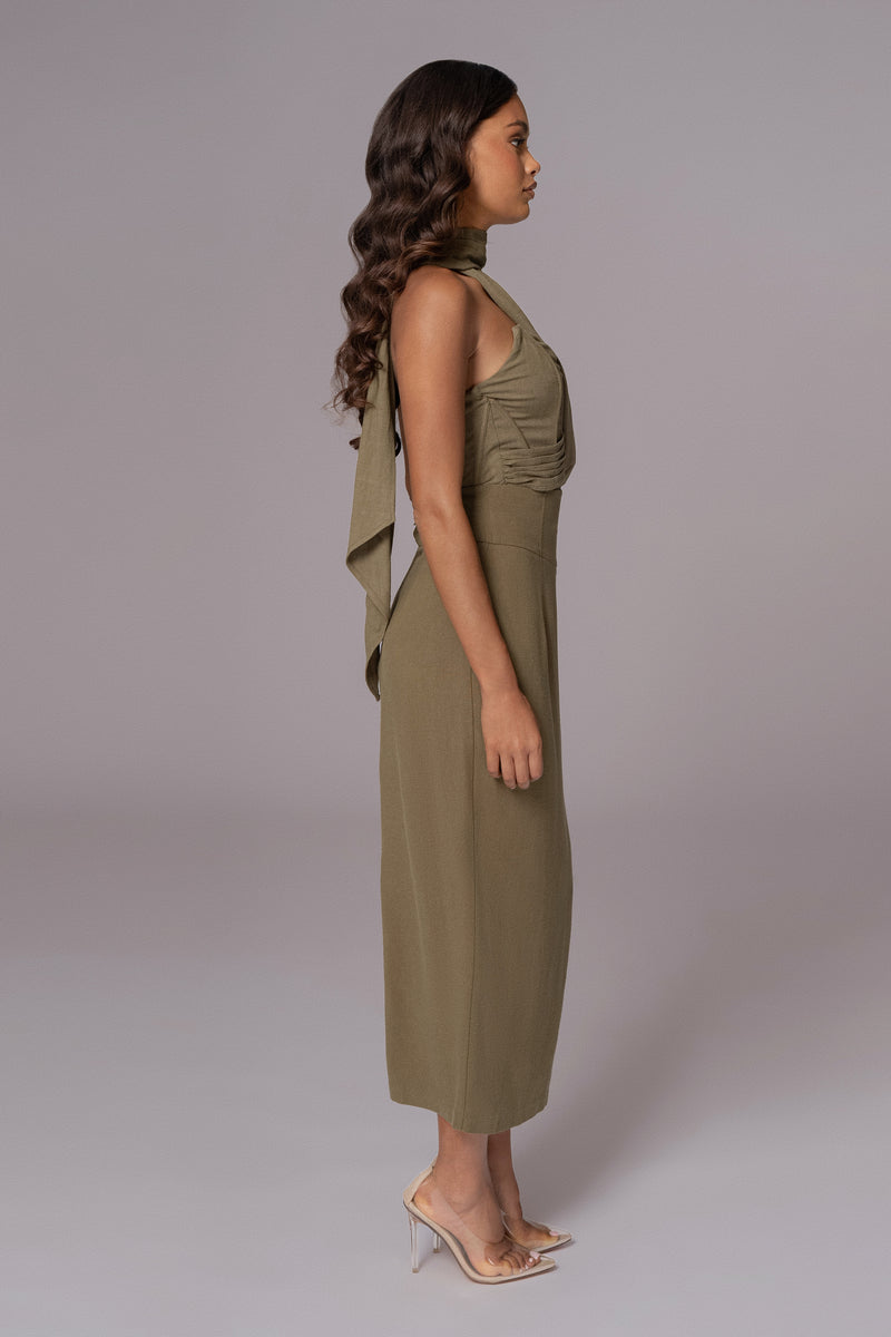 Olive Coastland Linen Skirt