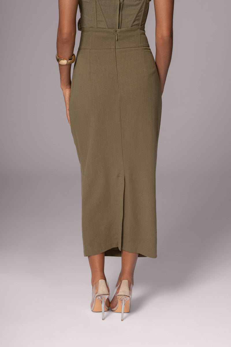 Olive Coastland Linen Skirt