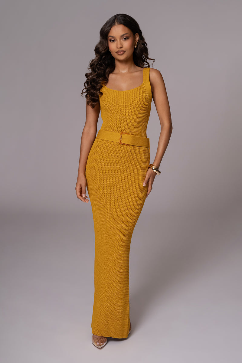 Robe maxi côtelée jaune lune