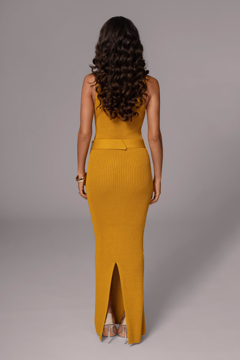 Robe maxi côtelée jaune lune