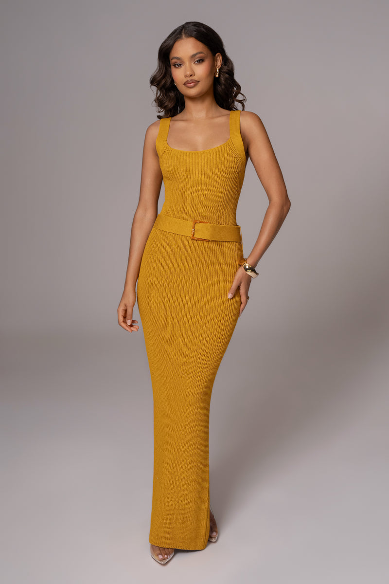 Robe maxi côtelée jaune lune