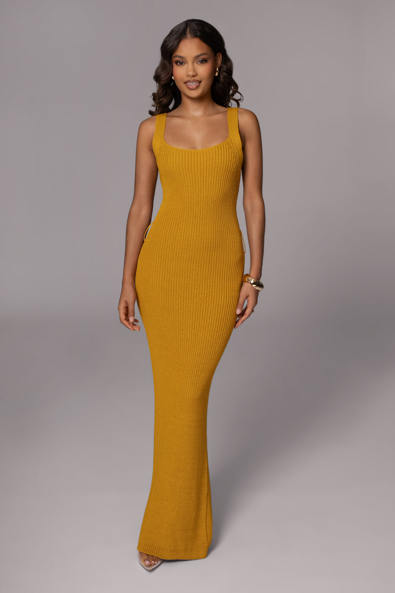 Robe maxi côtelée jaune lune