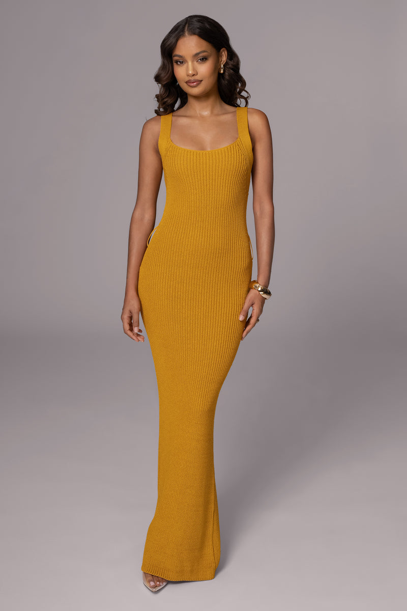 Yellow Moonrise Ribbed Maxi Dress