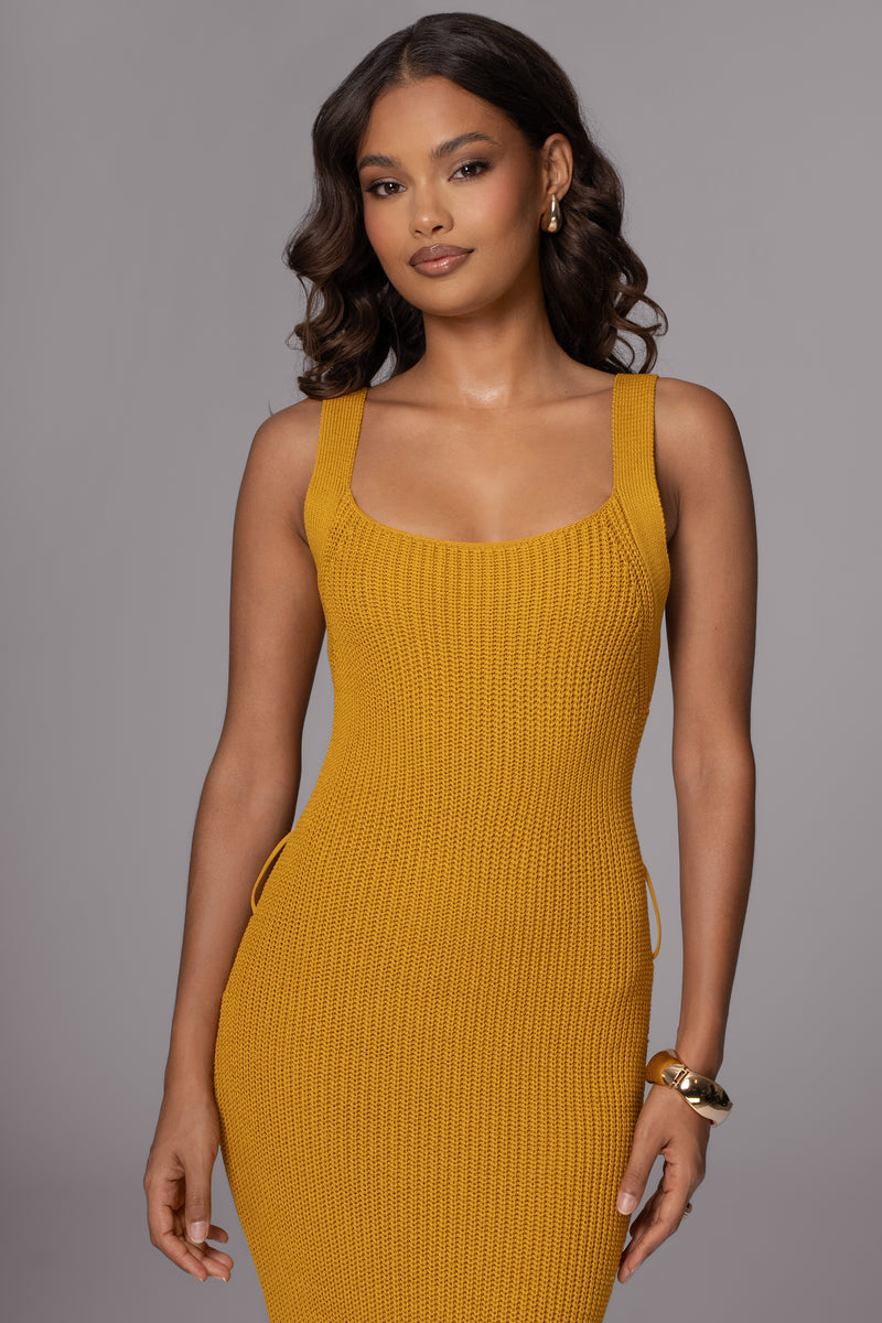 Robe maxi côtelée jaune lune