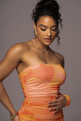 Orange Capri Ruched Dress - JLUXLABEL