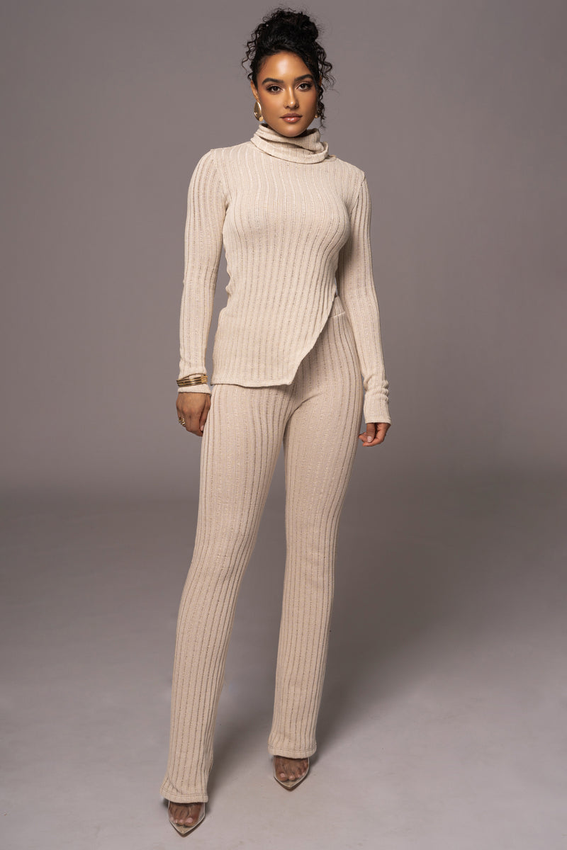 Natural One Call Away Ribbed Turtleneck Top - JLUXLABEL