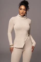 Natural One Call Away Ribbed Turtleneck Top - JLUXLABEL