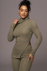 Olive One Call Away Ribbed Turtleneck Top - JLUXLABEL