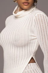 White One Call Away Ribbed Turtleneck Top - JLUXLABEL