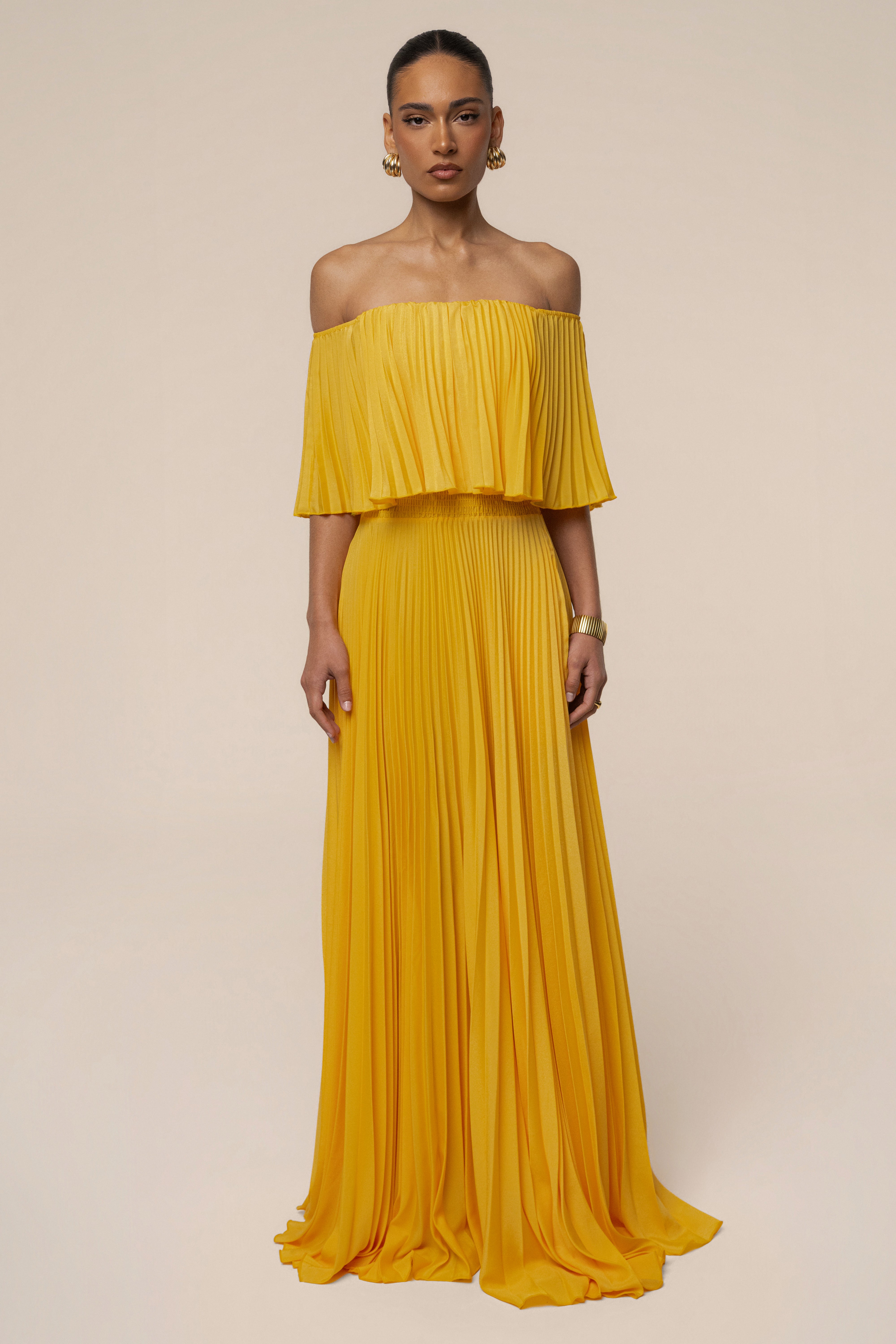 Yellow Sunshine Pleated Maxi Dress