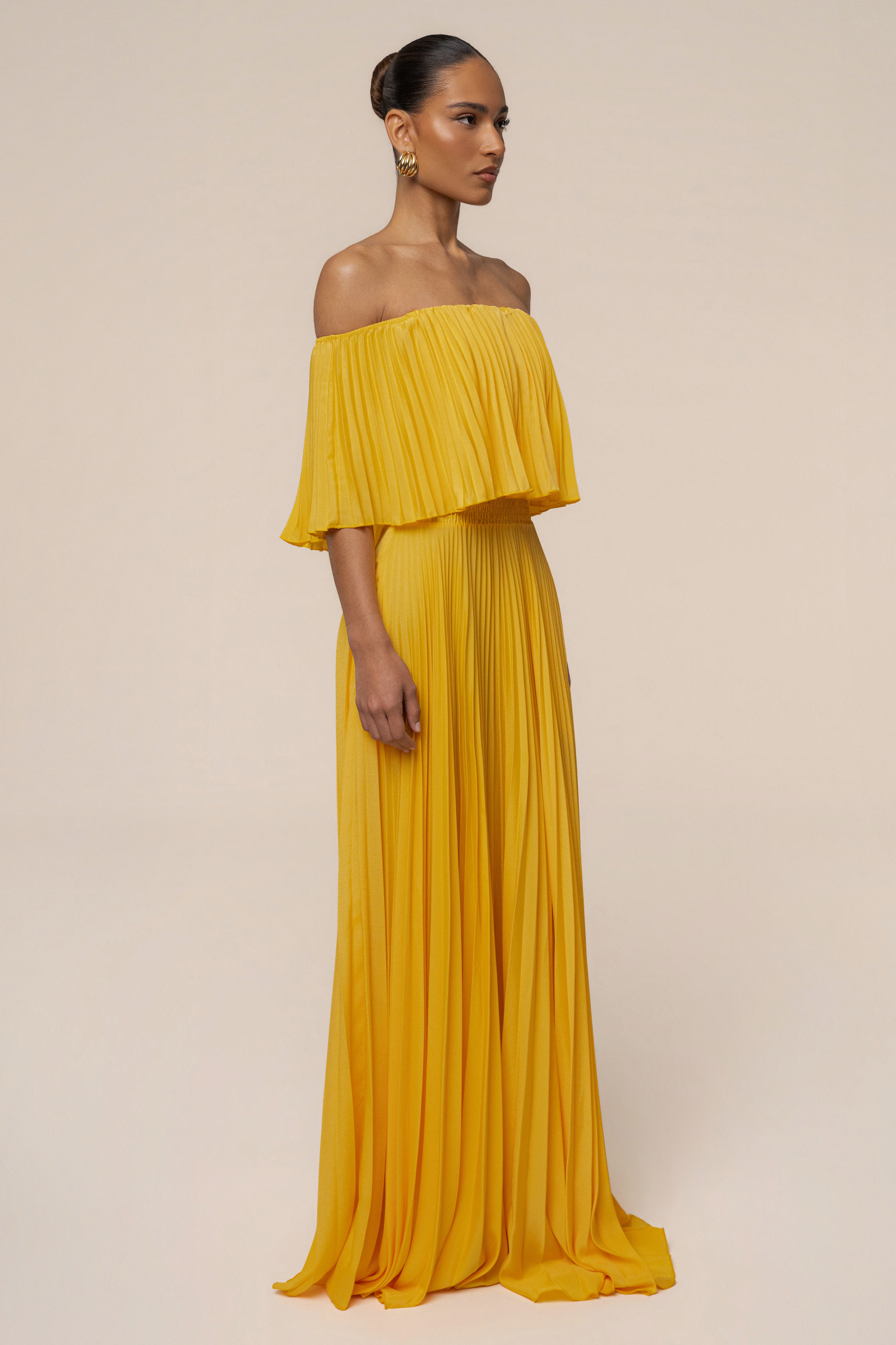 Yellow Sunshine Pleated Maxi Dress