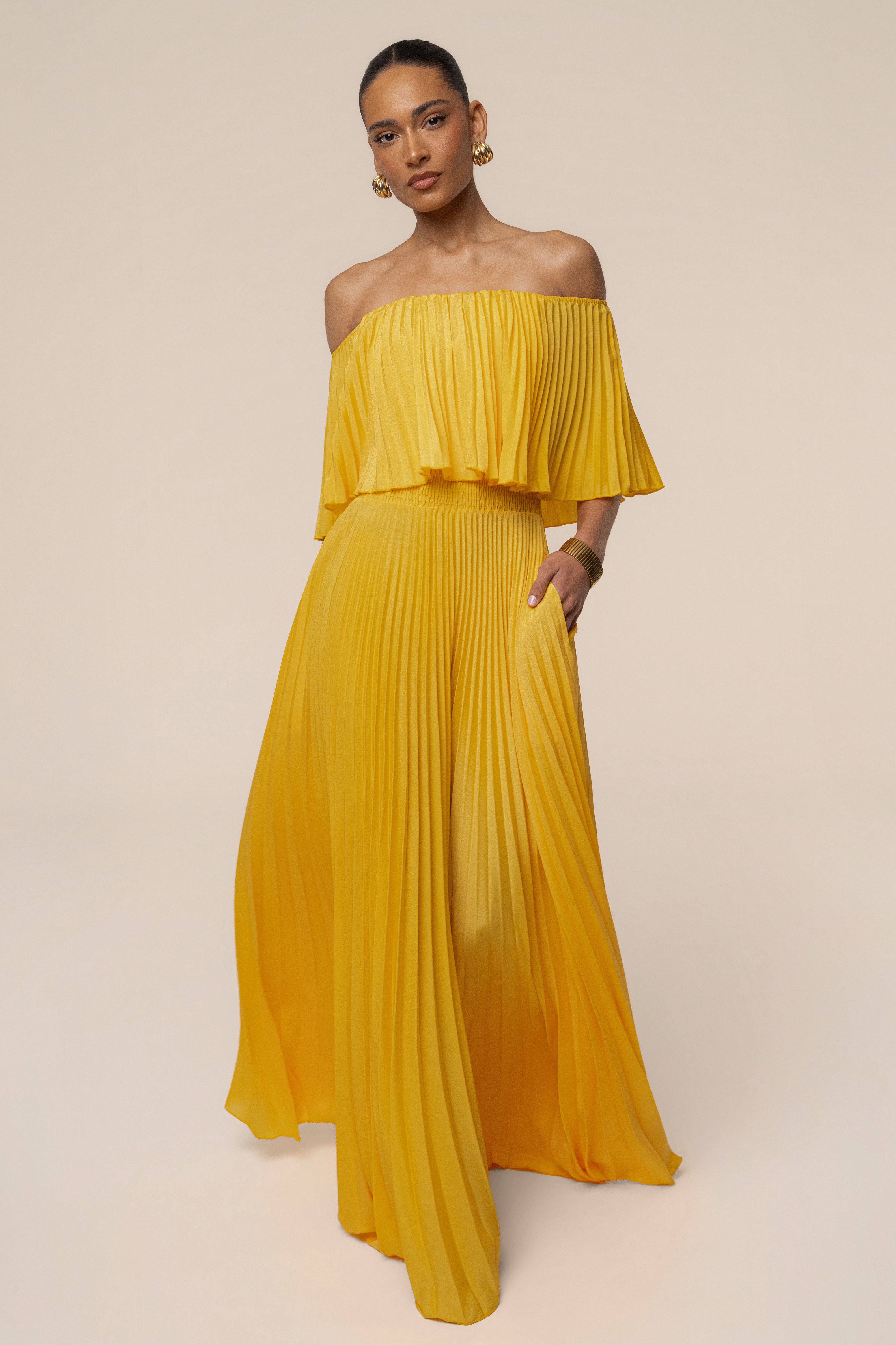 Yellow Sunshine Pleated Maxi Dress