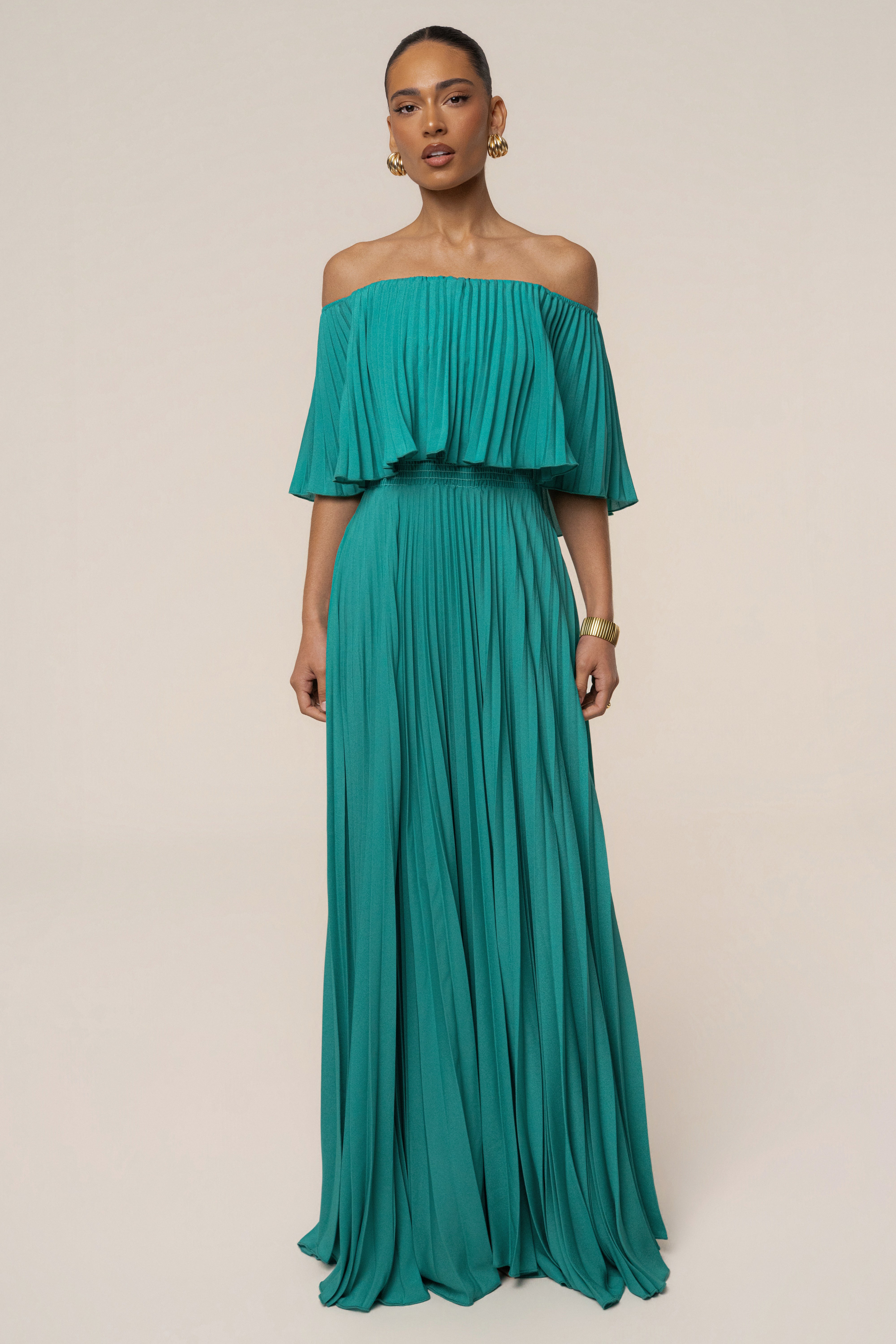 Green Sunshine Pleated Maxi Dress