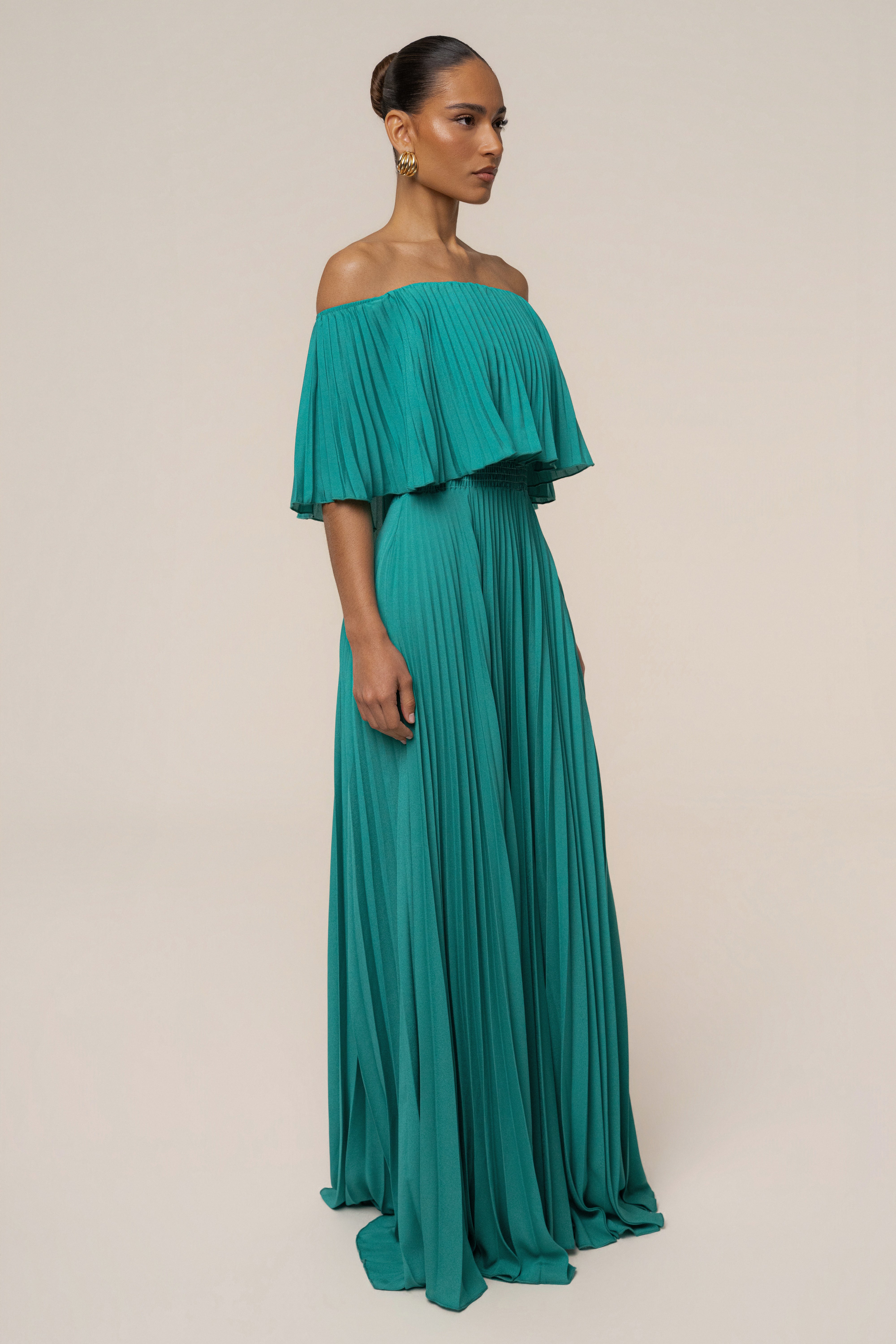 Green Sunshine Pleated Maxi Dress