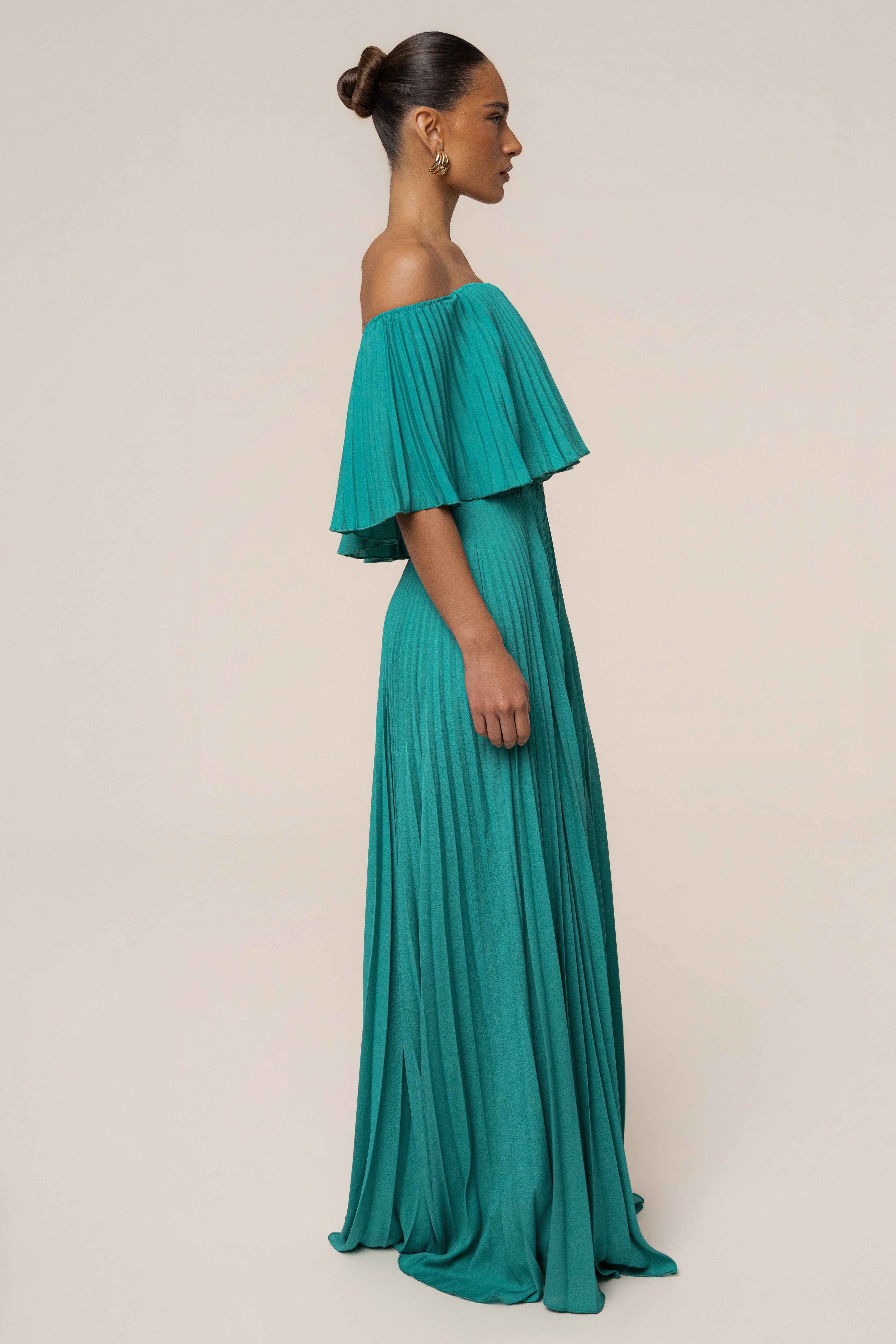 Green Sunshine Pleated Maxi Dress