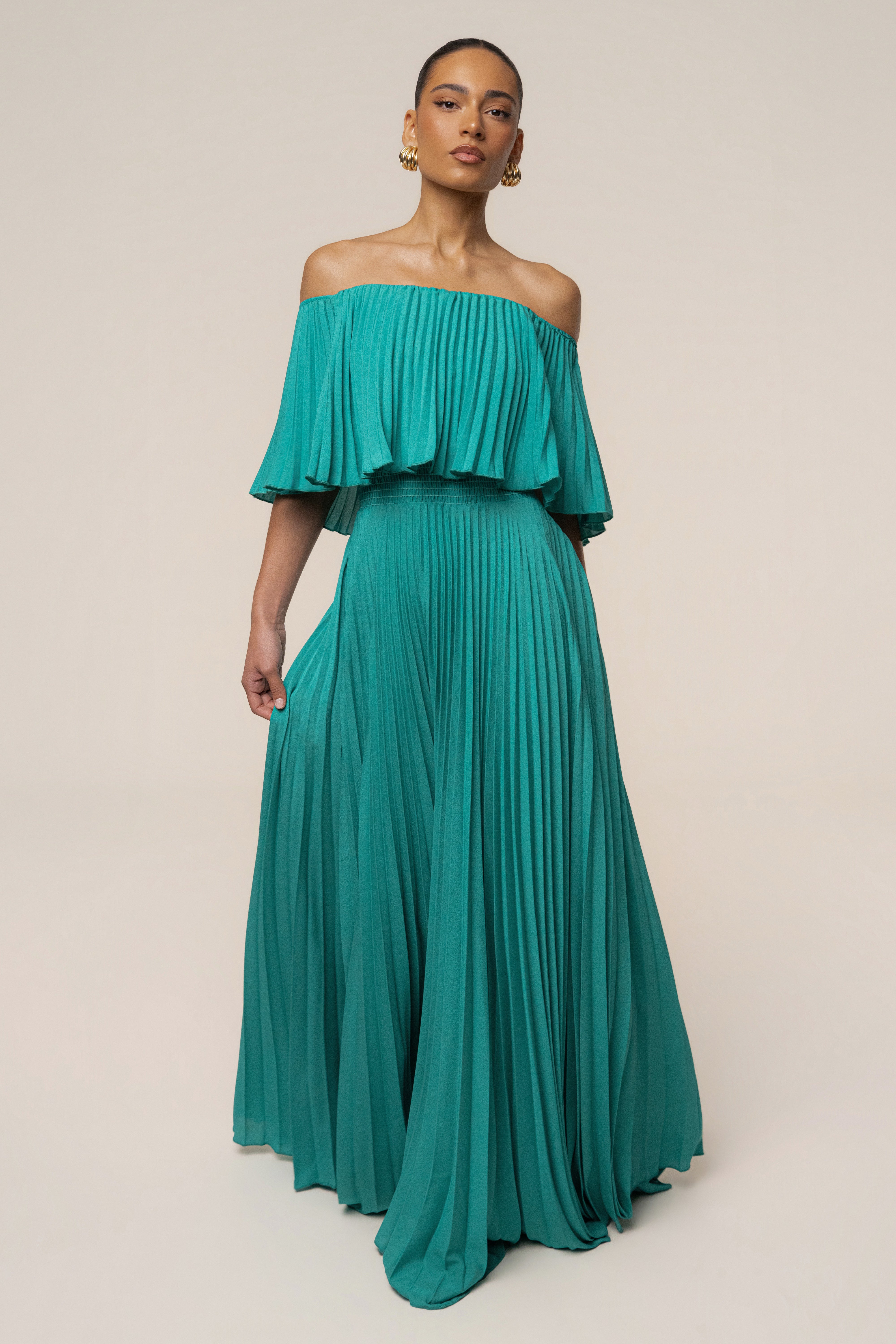 Green Sunshine Pleated Maxi Dress