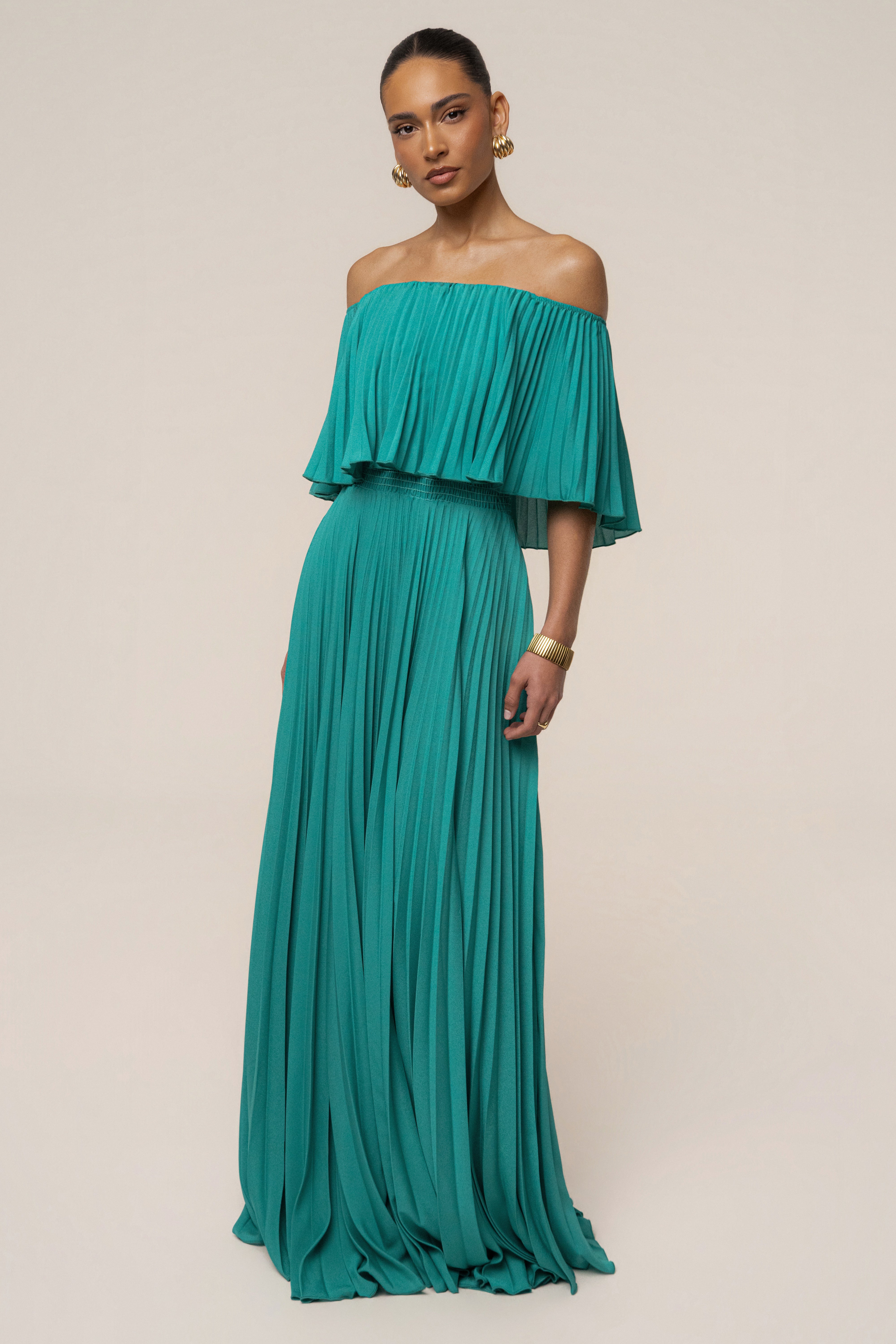 Green Sunshine Pleated Maxi Dress