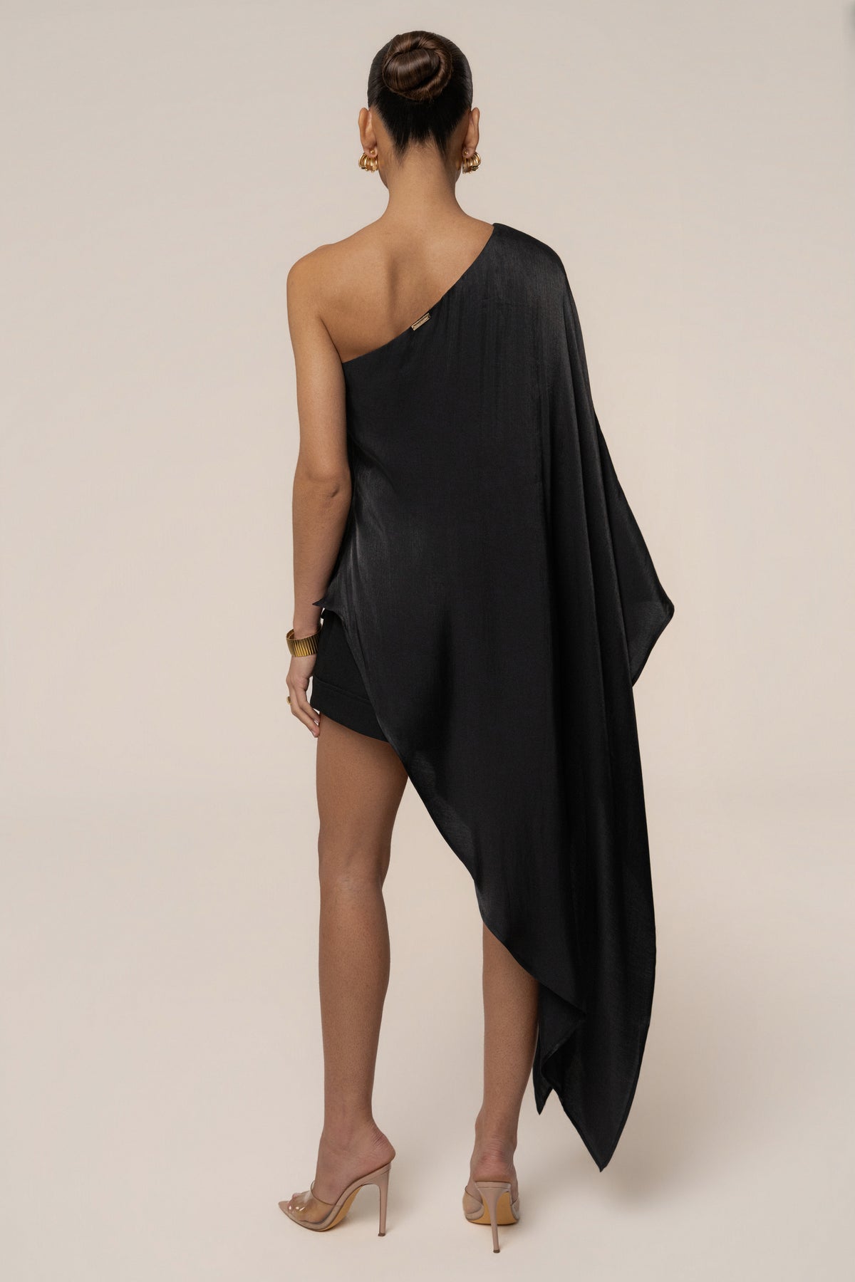 Black Cher iridescent top from JLUXLABEL featuring a sleek, shiny finish and stylish design, perfect for trendy casual or evening wear.