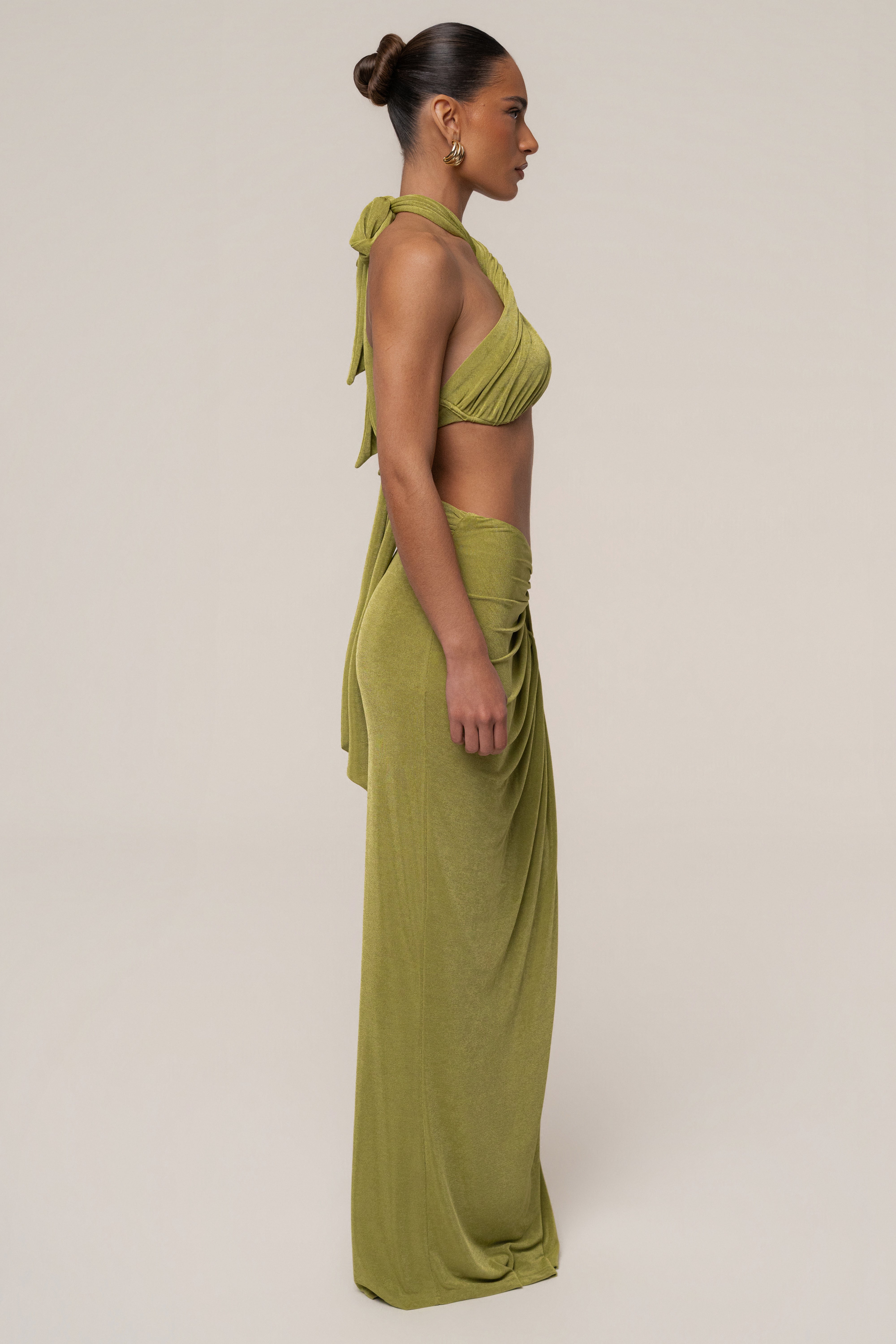 Lime City After Dark skirt set by JLUXLABEL featuring a stylish coordinated top and skirt in vibrant lime color.