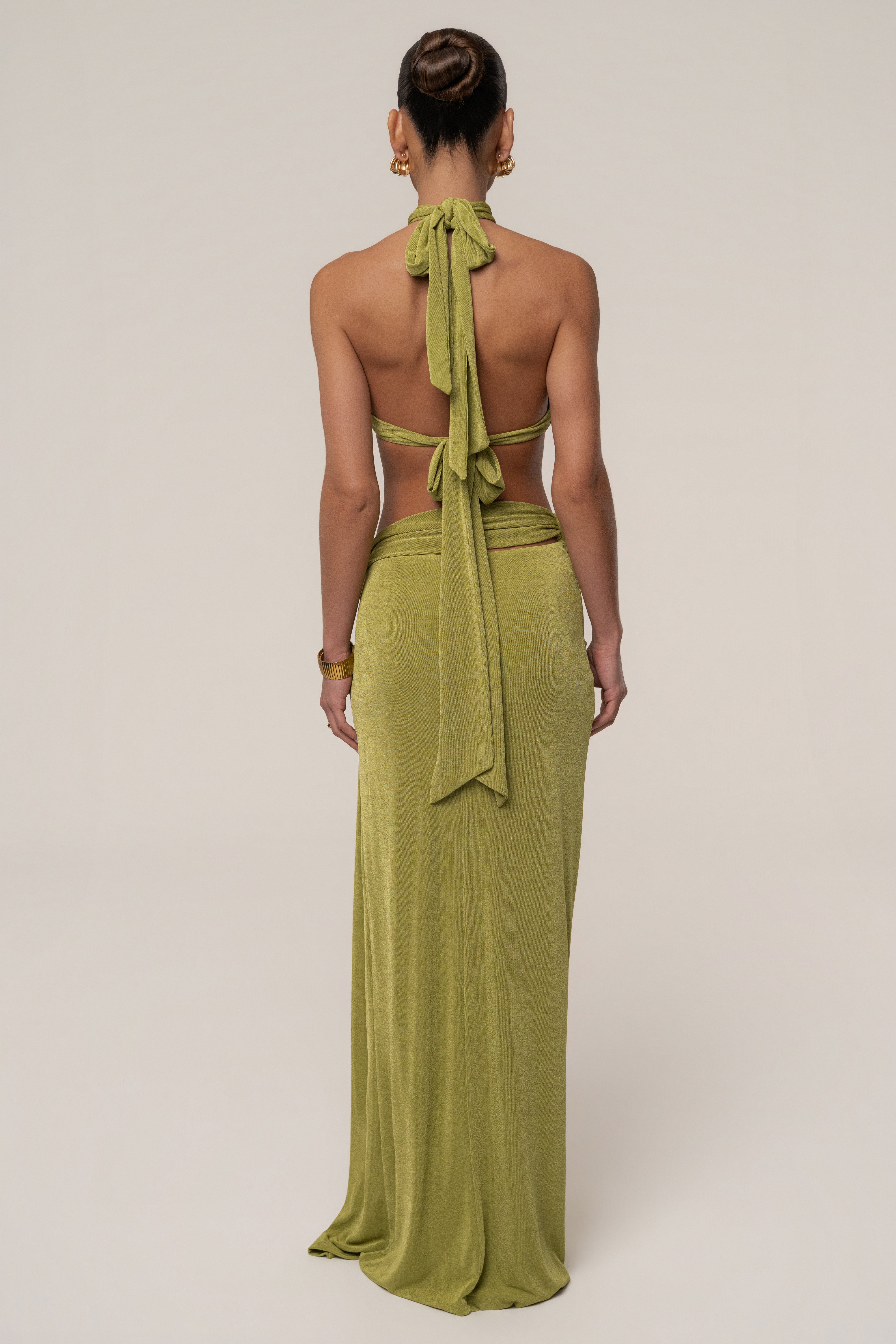 JLUXLABEL Lime City After Dark skirt set featuring a stylish top and matching skirt in vibrant lime color.