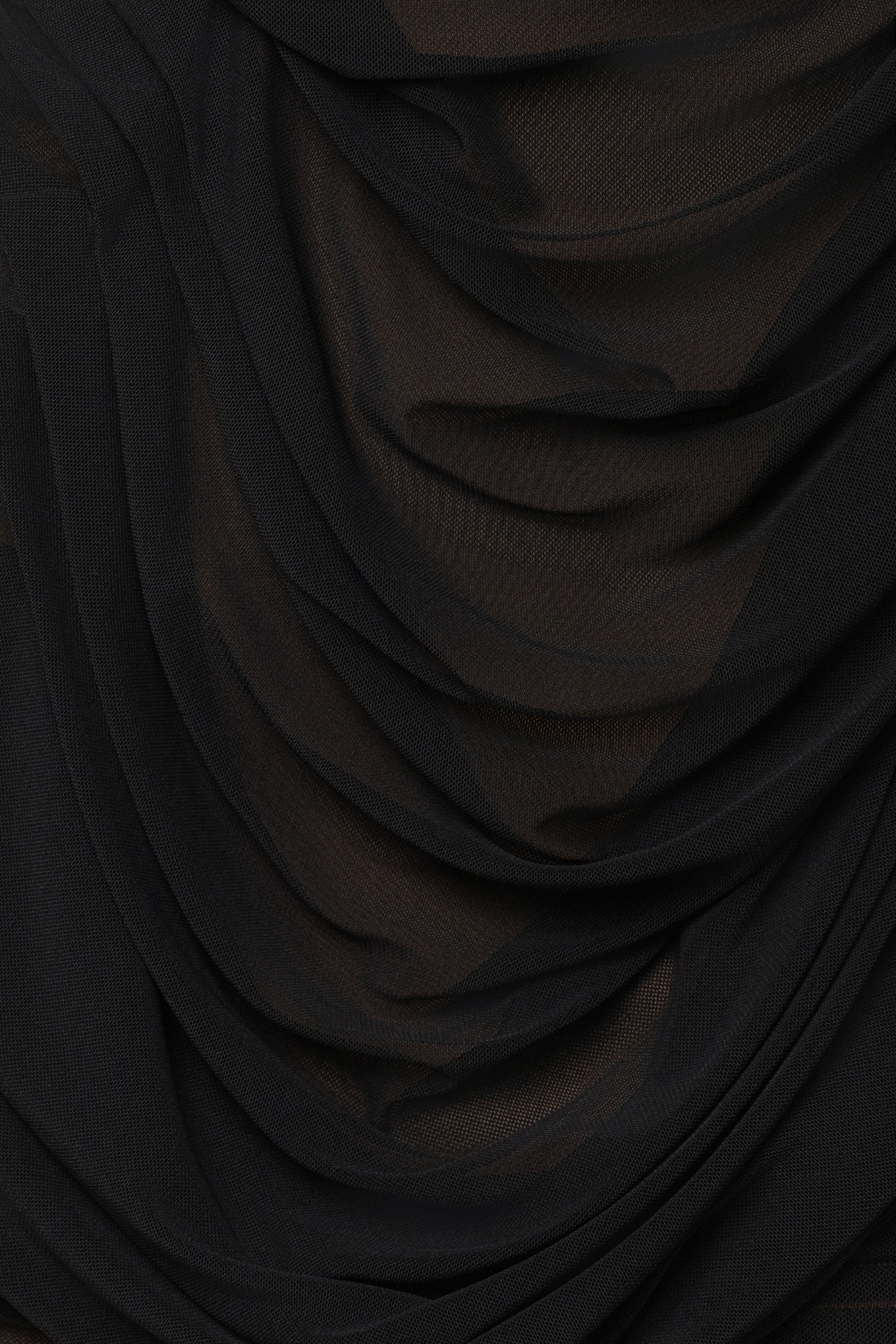 Black Isla Mesh Mini Dress by JLUXLABEL, showcasing a stylish fitted dress with mesh fabric and a mini length.