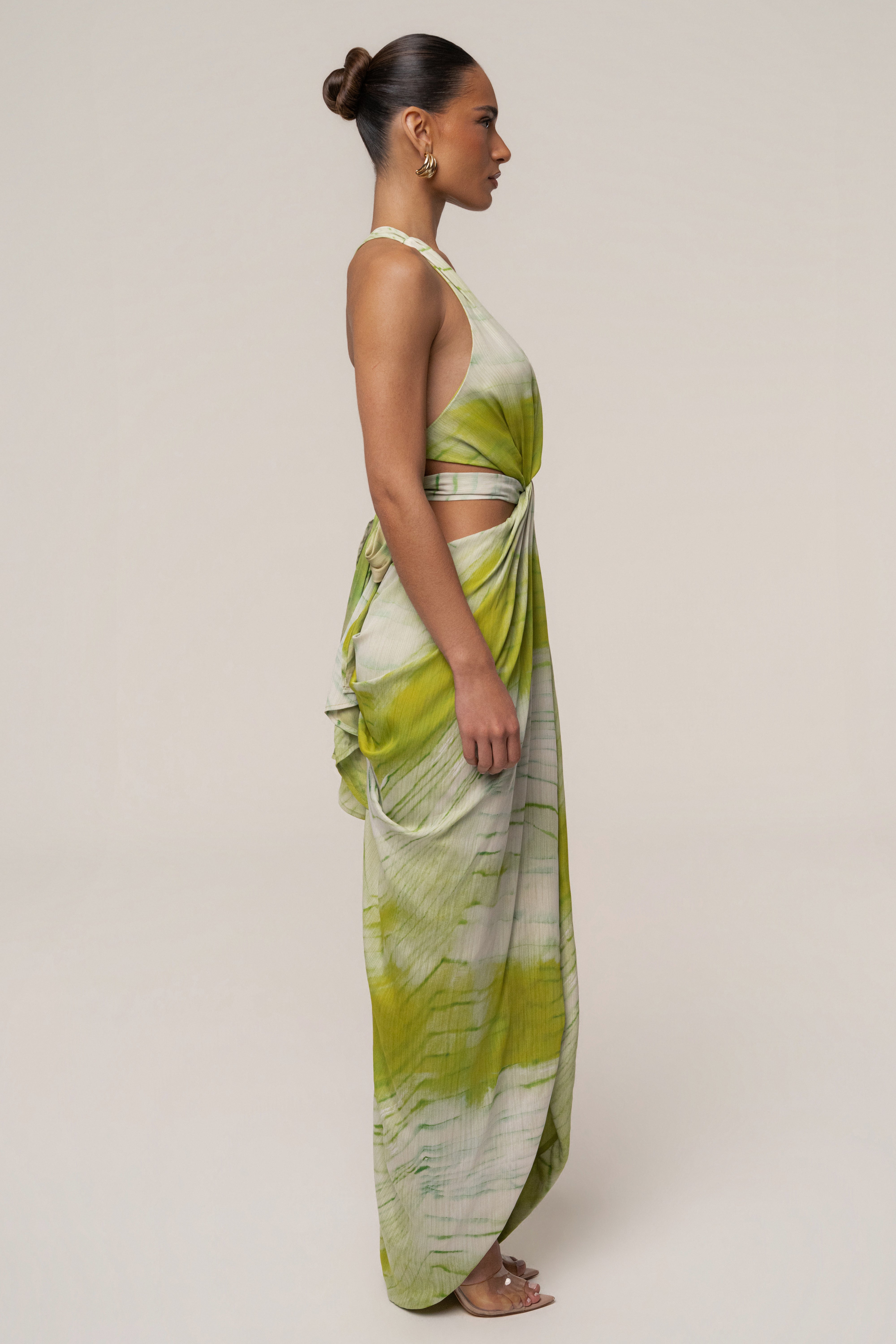 Lime Coastline Maxi Dress by JLUXLABEL, flowing sleeveless dress with vibrant lime color and relaxed fit, perfect for summer.