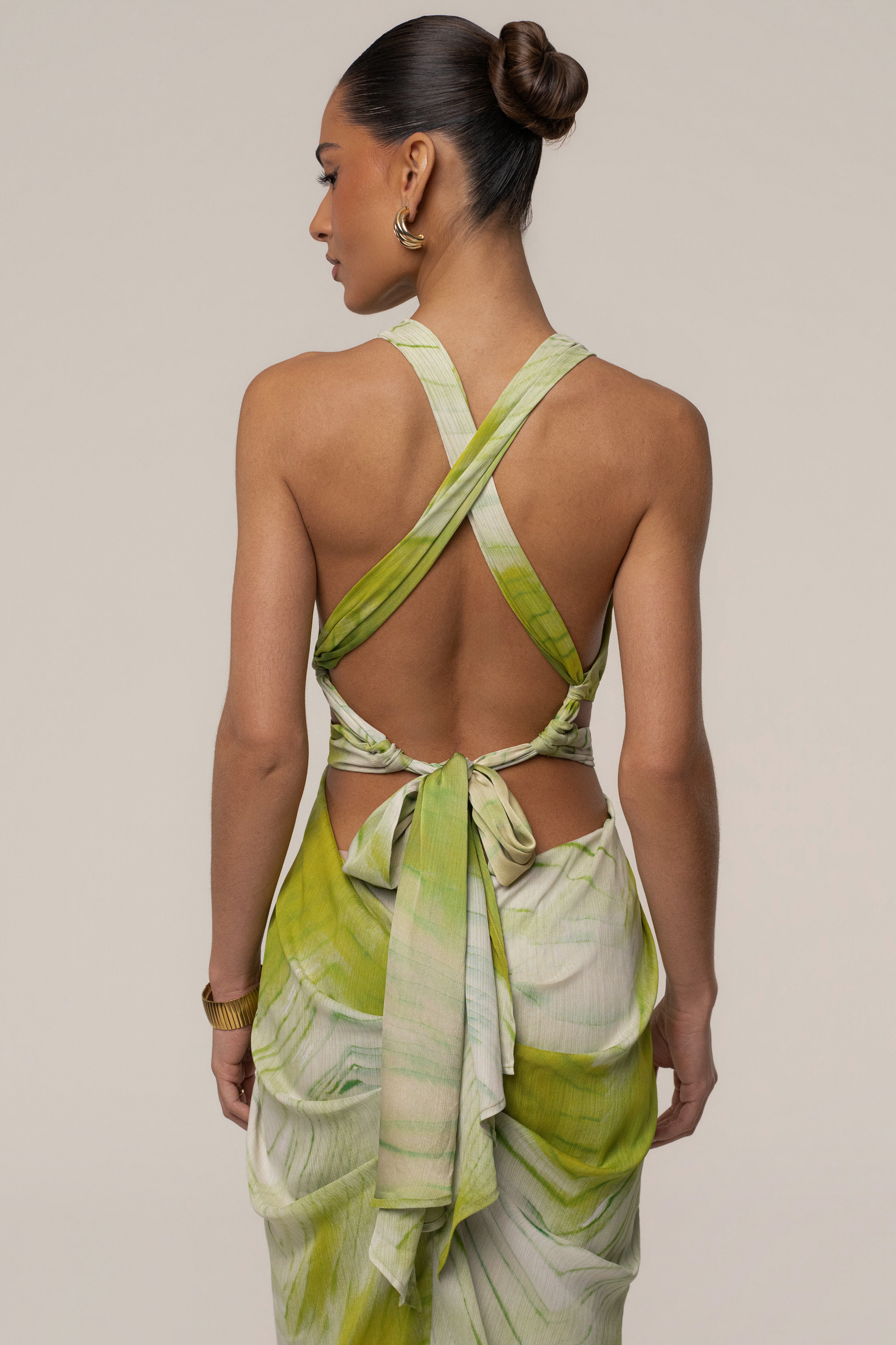 JLUXLABEL Lime Coastline Maxi Dress, flowy sleeveless dress with vibrant lime green color and beach-inspired design.