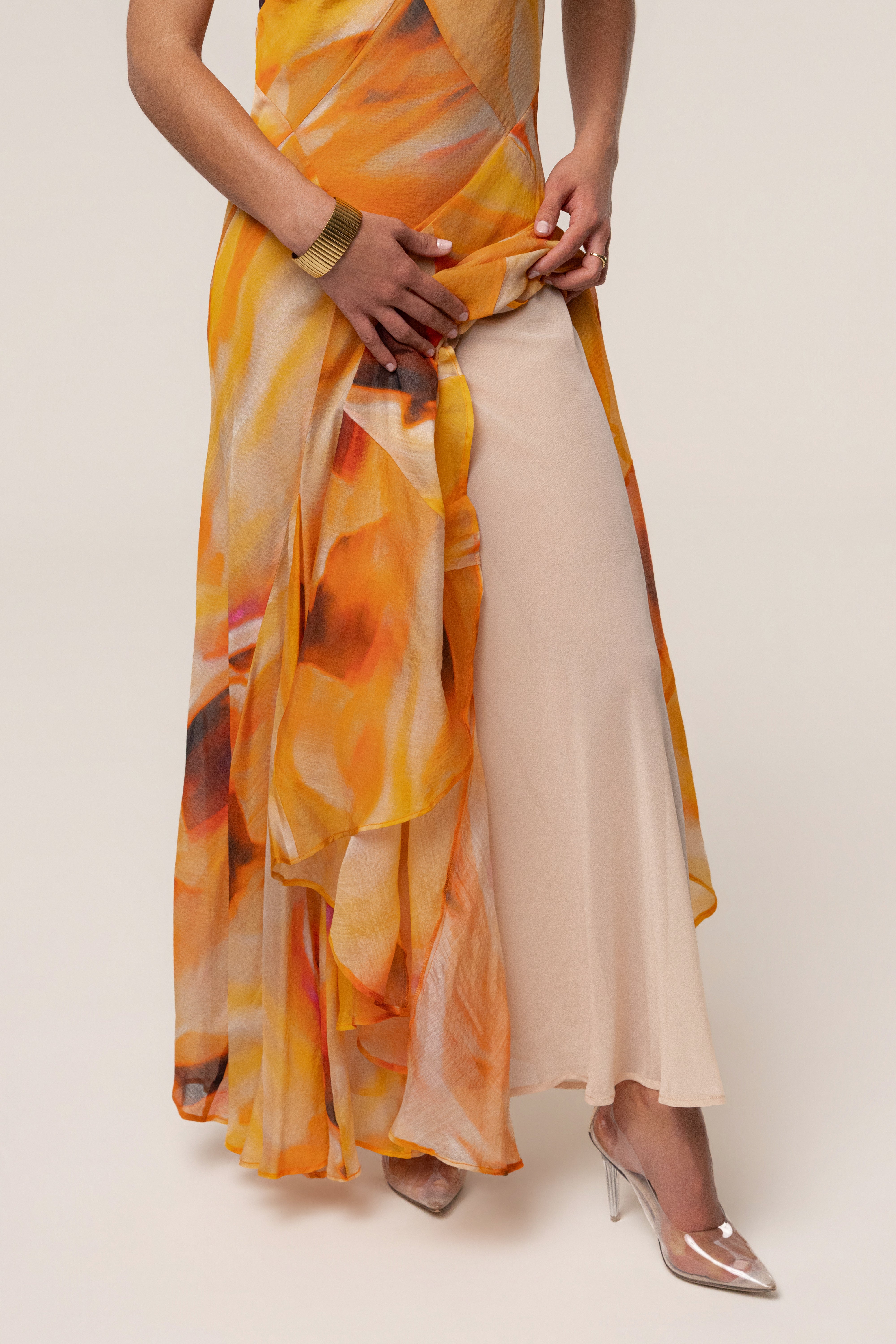 Yellow Prism Tide maxi dress by JLUXLABEL featuring a flowing design and vibrant color, perfect for summer occasions.