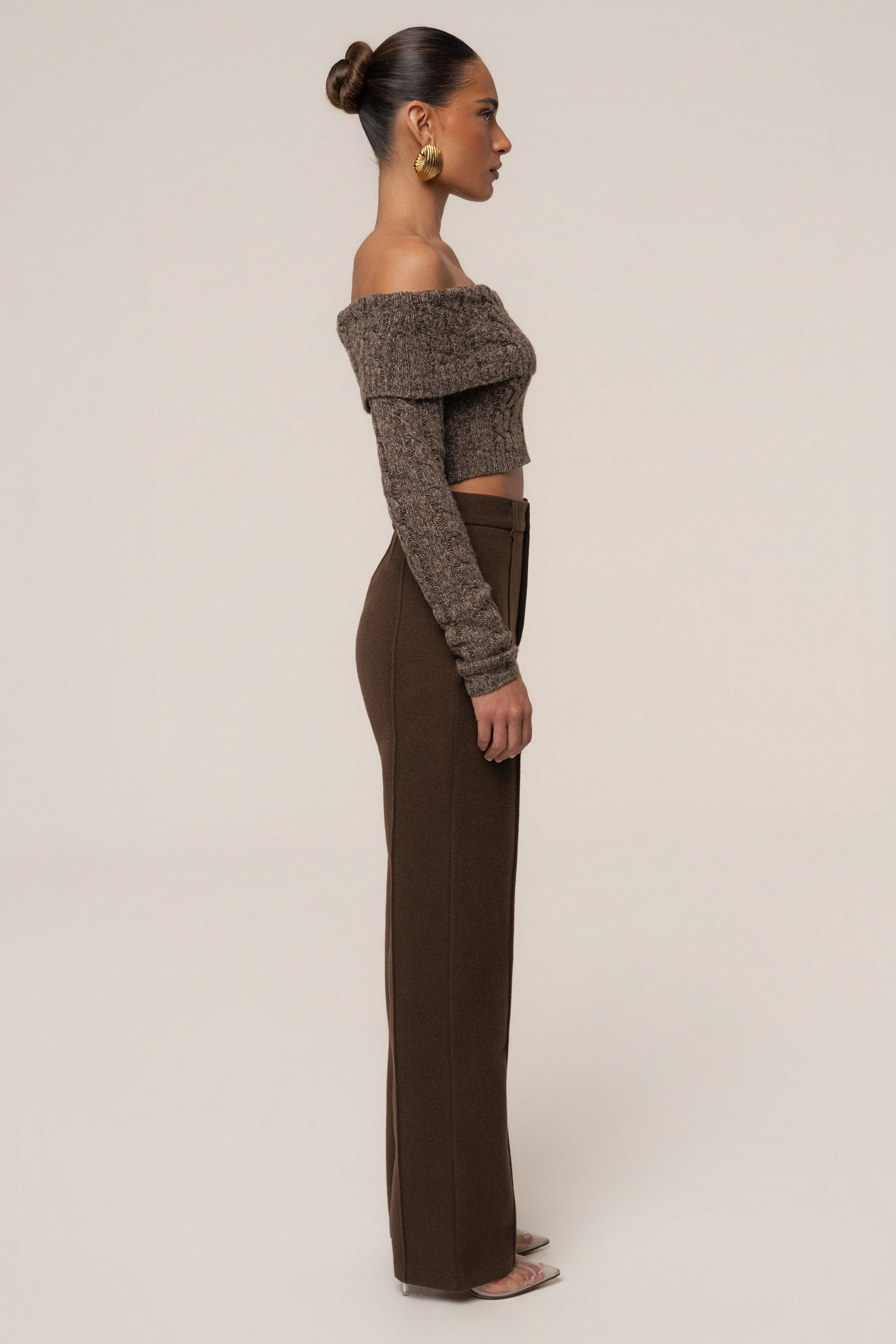 Brown JLUXLABEL off duty sweater top with a relaxed fit, featuring a soft knit fabric and casual style.