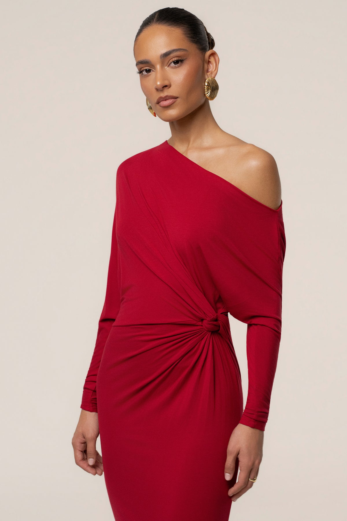 Red Eternal Obsession Maxi Dress by JLUXLABEL, flowing fabric with a fitted bodice and elegant maxi length.