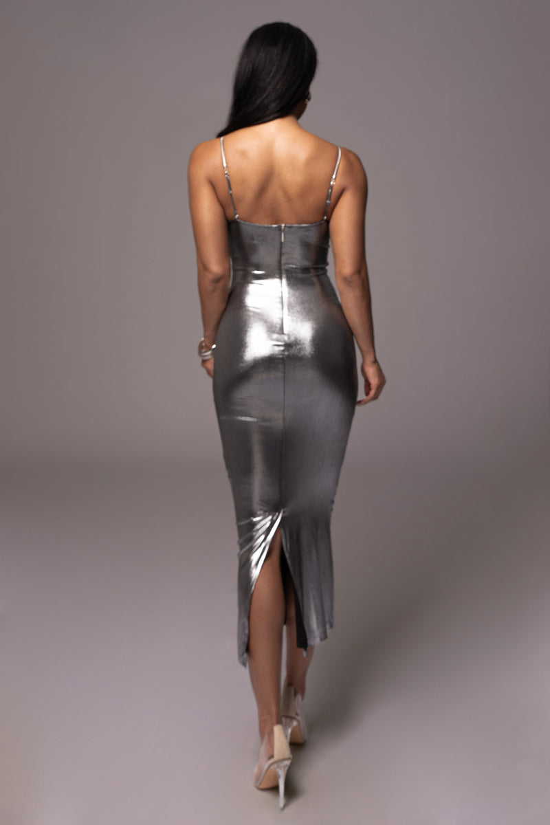 Silver Visions of You Midi Dress S - JLUXLABEL