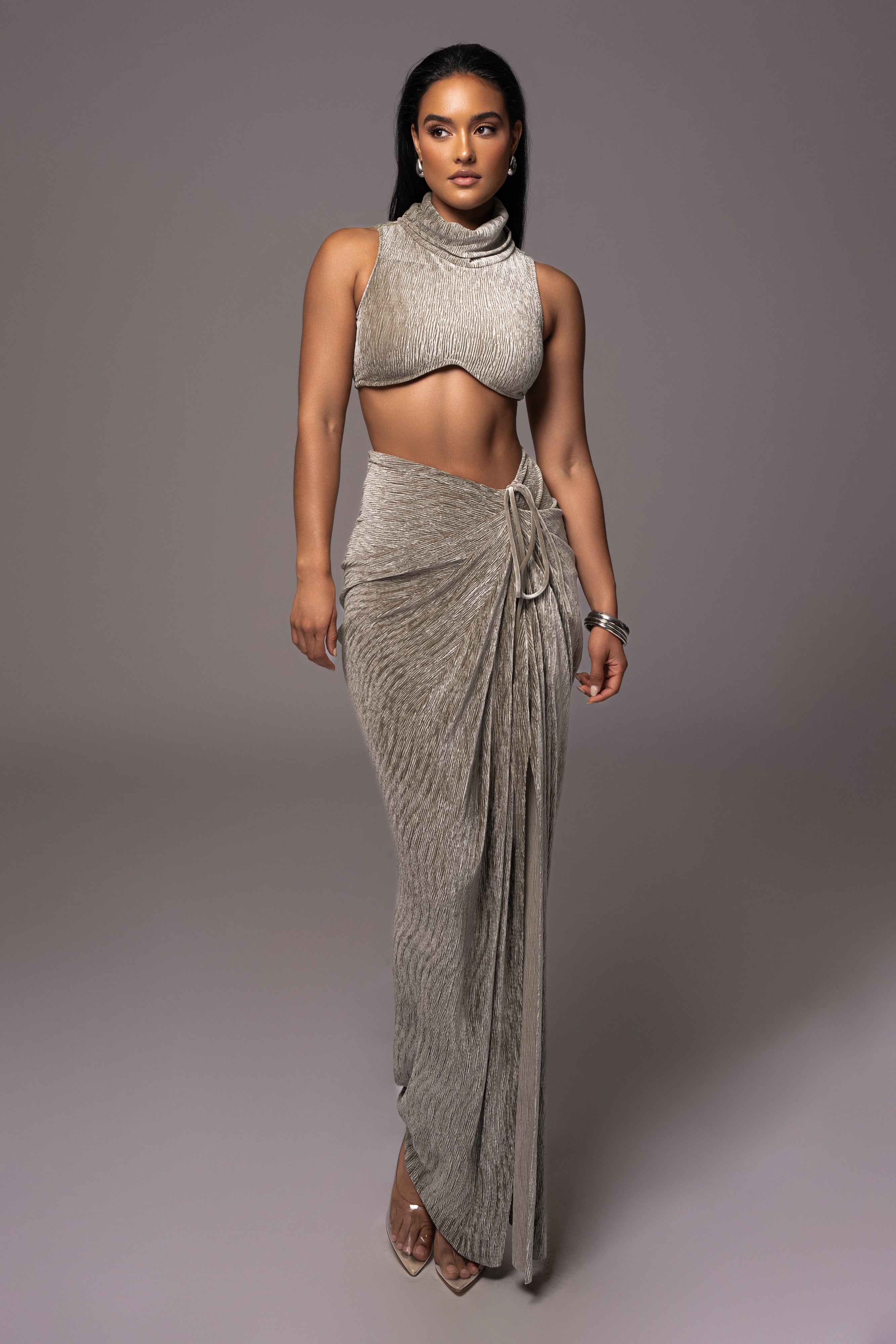 Grey Chosen One Velvet Skirt Set - JLUXLABEL