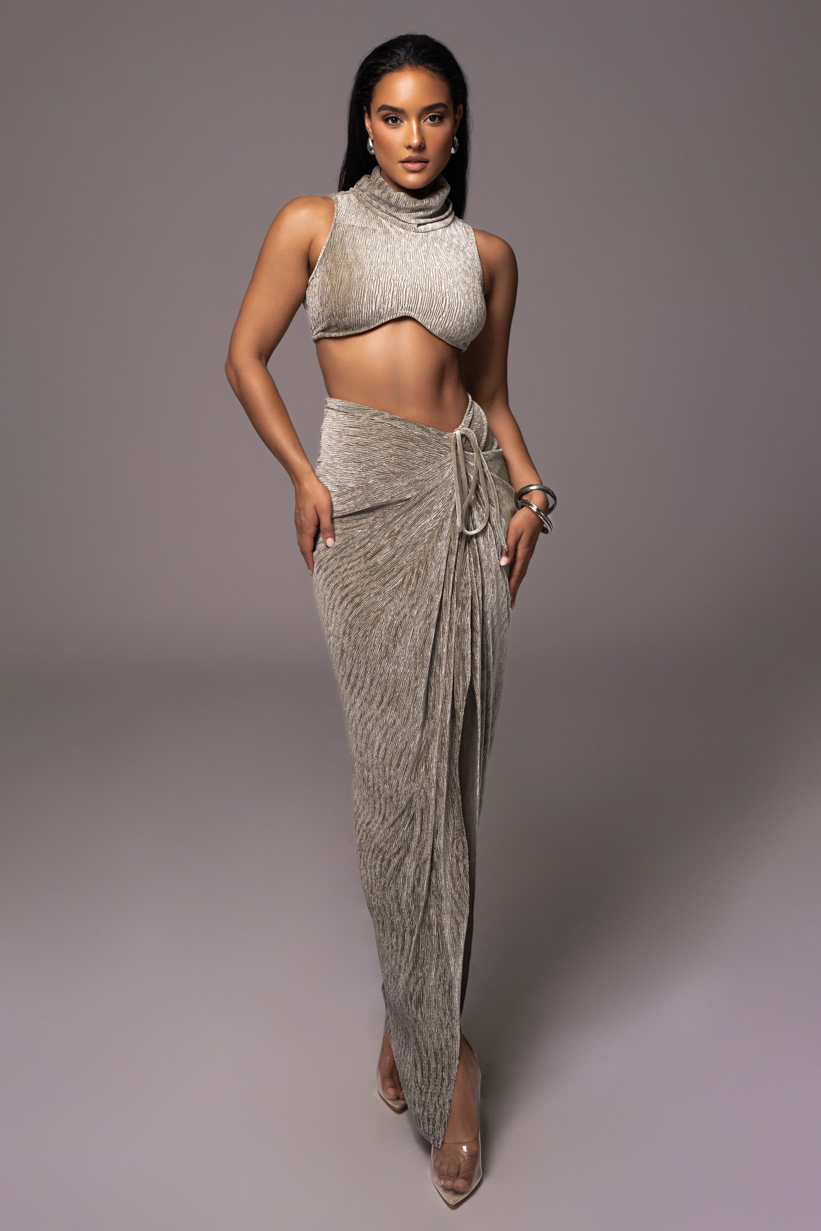 Grey Chosen One Velvet Skirt Set - JLUXLABEL