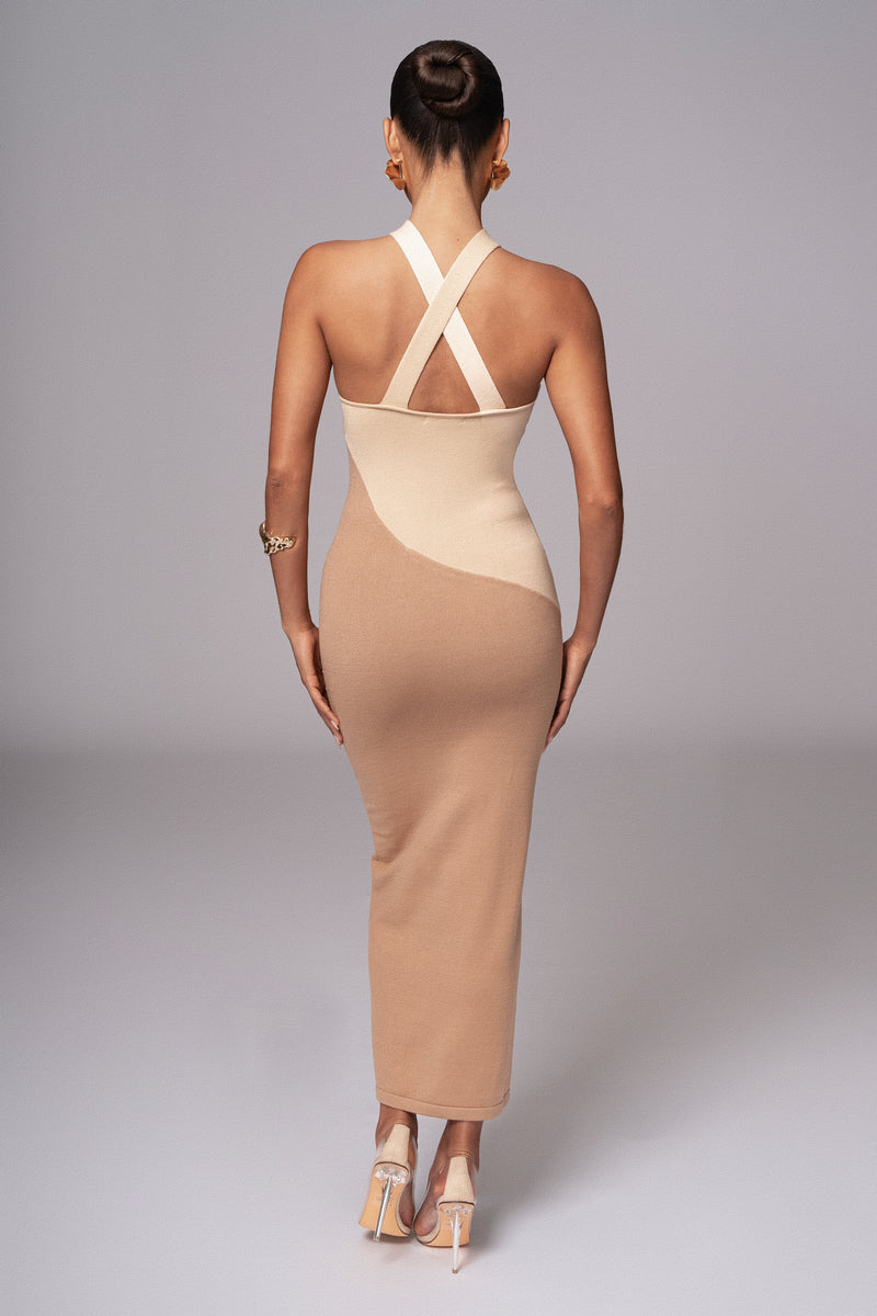 Robe maxi halter Steph beige