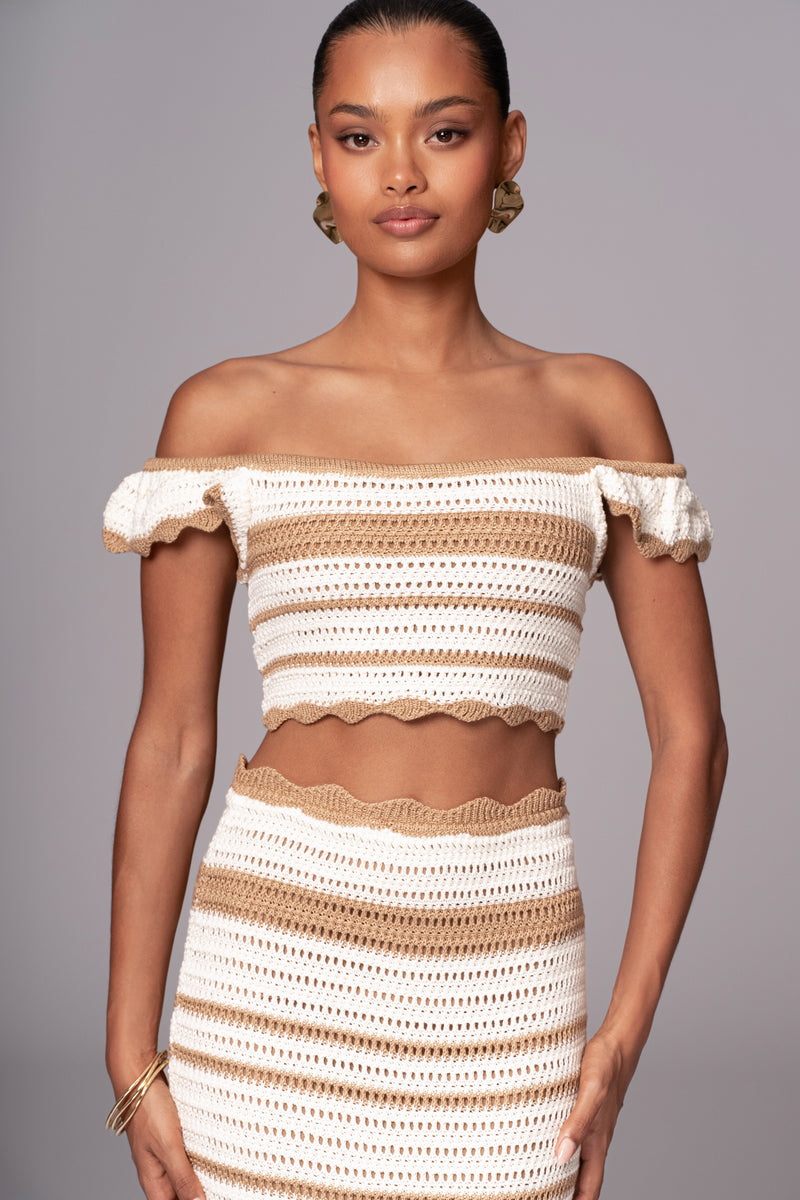 Beige Corazon Ruffle Skirt Set