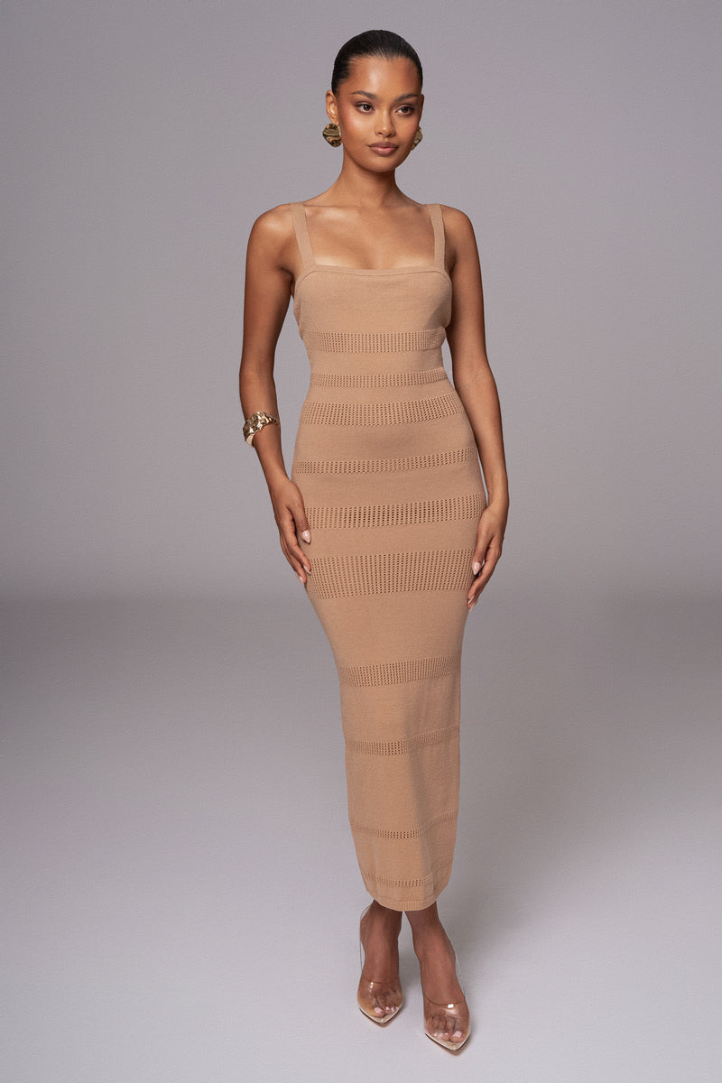 Robe midi en tricot beige sable