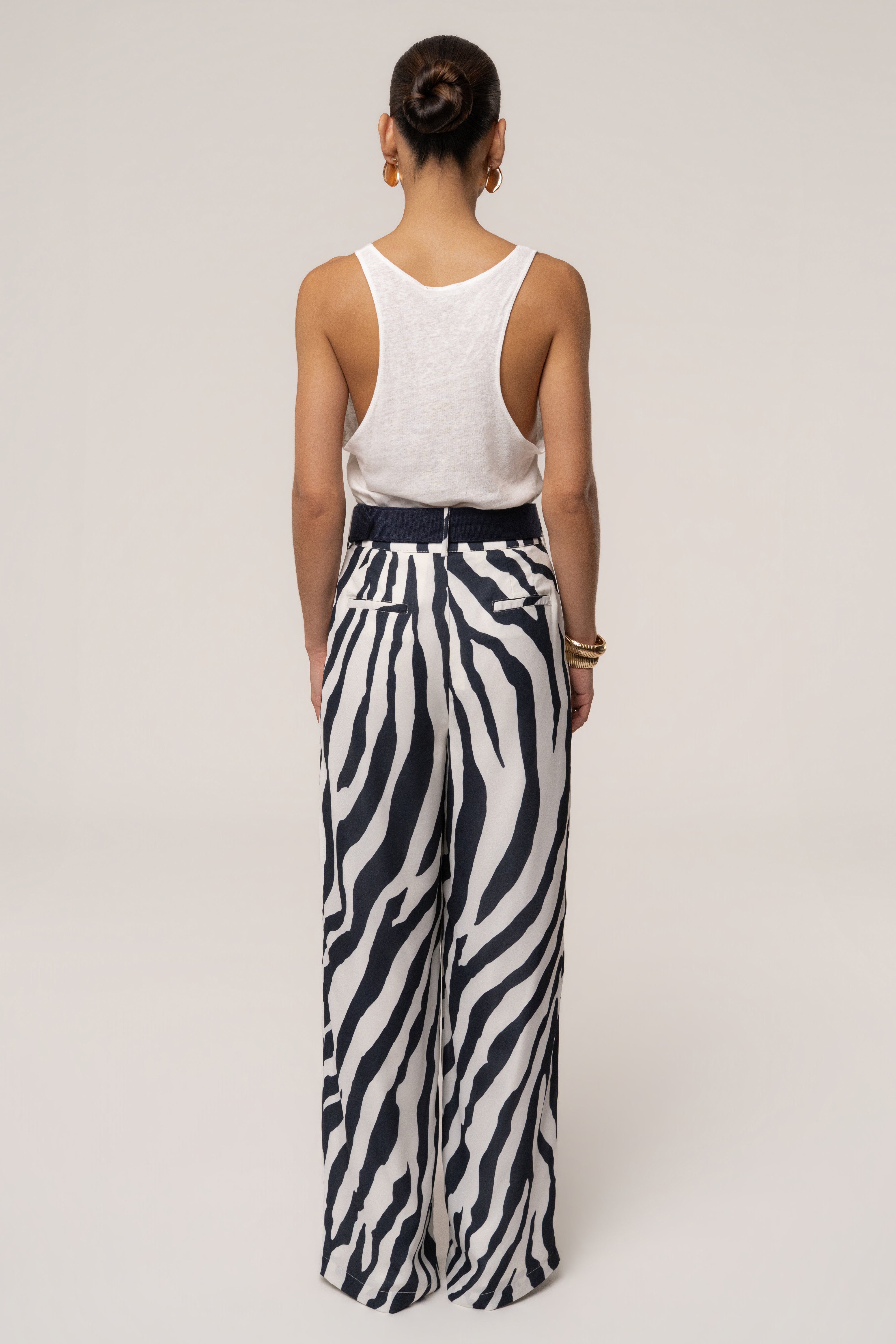 Navy zebra soft pleated trousers from JLUXLABEL, stylish bottoms with a relaxed fit and pleated design.