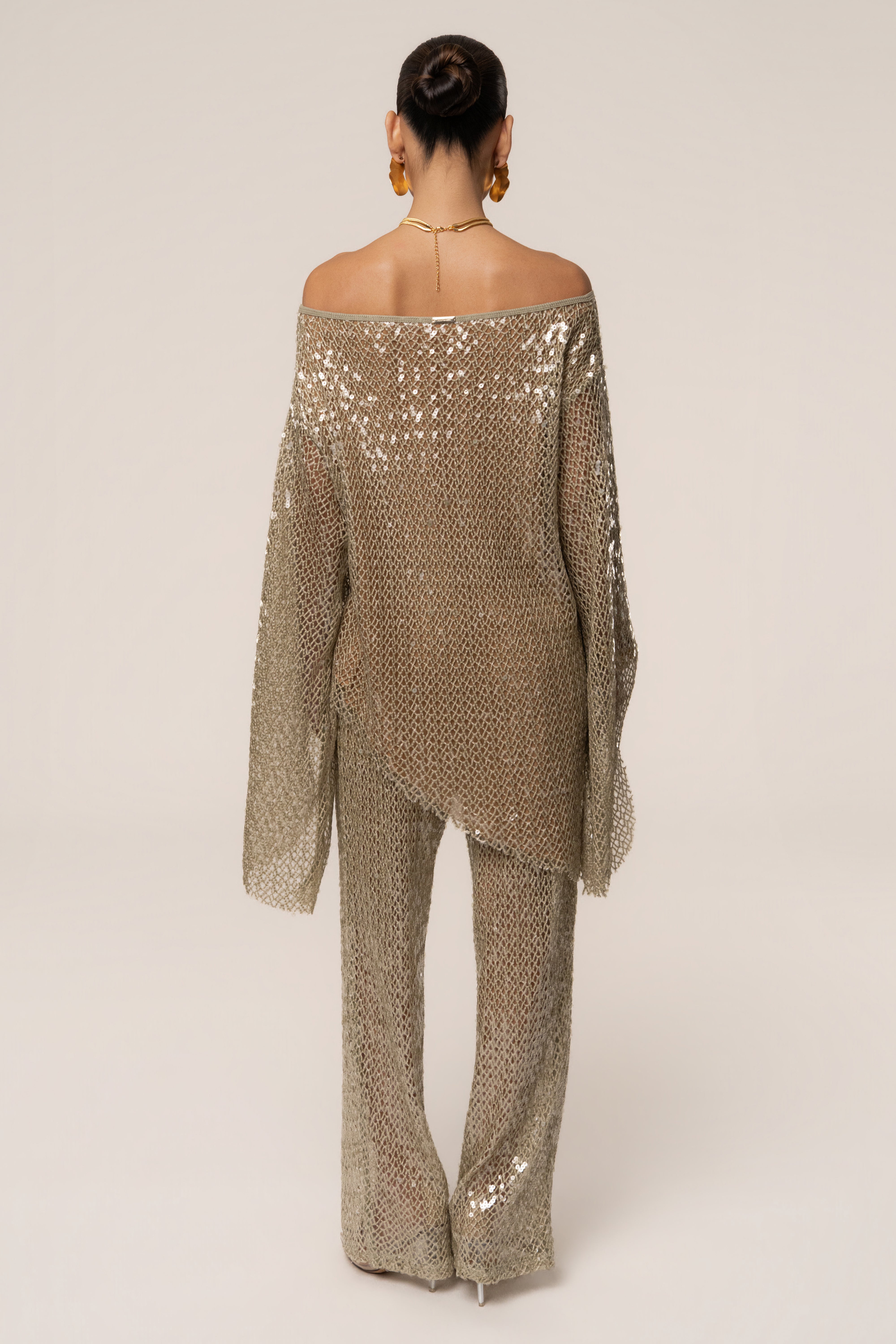 JLUXLABEL Sage Sheer Glow Sequin Top, stylish women's sleeveless top with shimmering sequin details, perfect for evening wear.