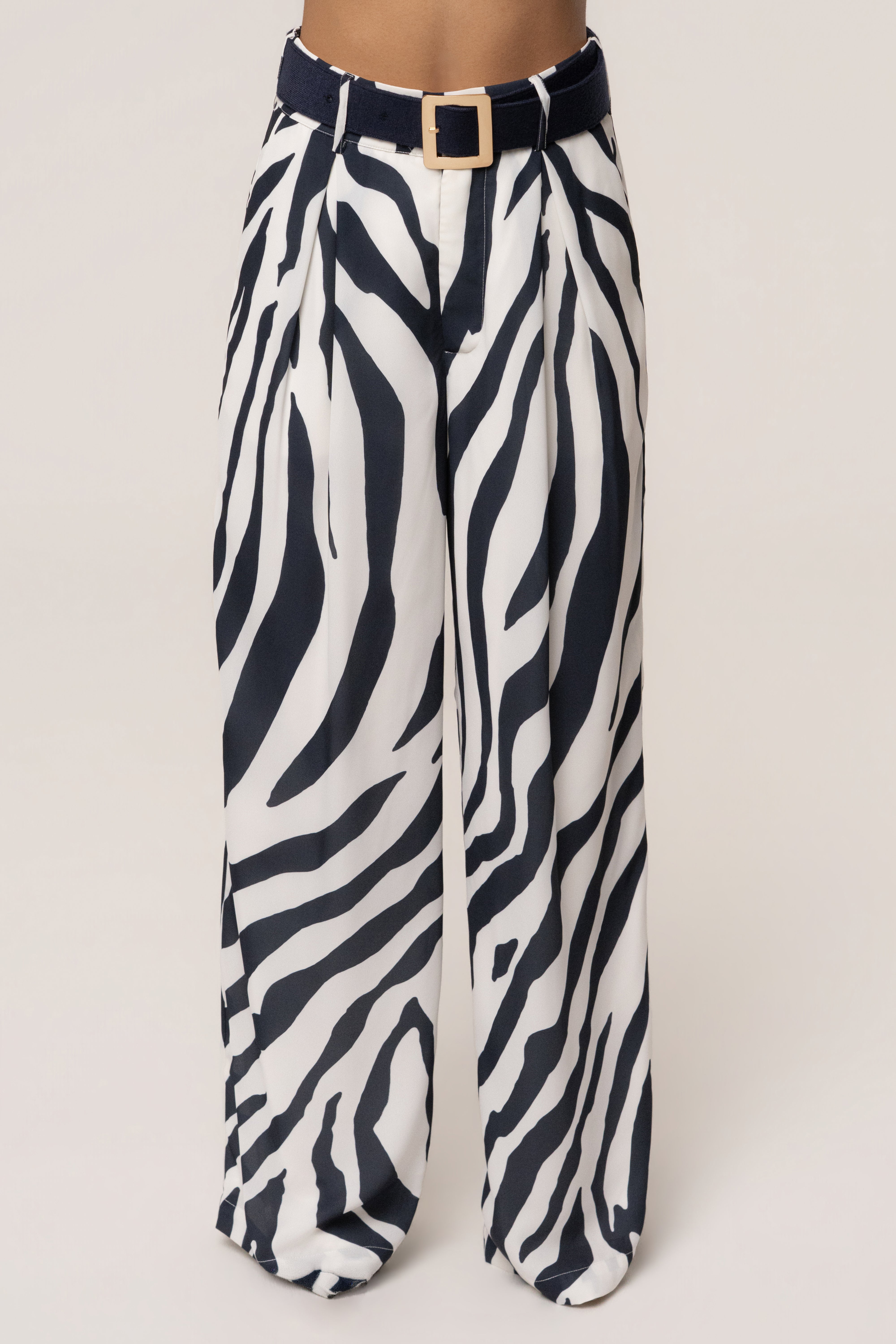 Navy zebra soft pleated trousers from JLUXLABEL, stylish bottoms with a relaxed fit and pleated design.