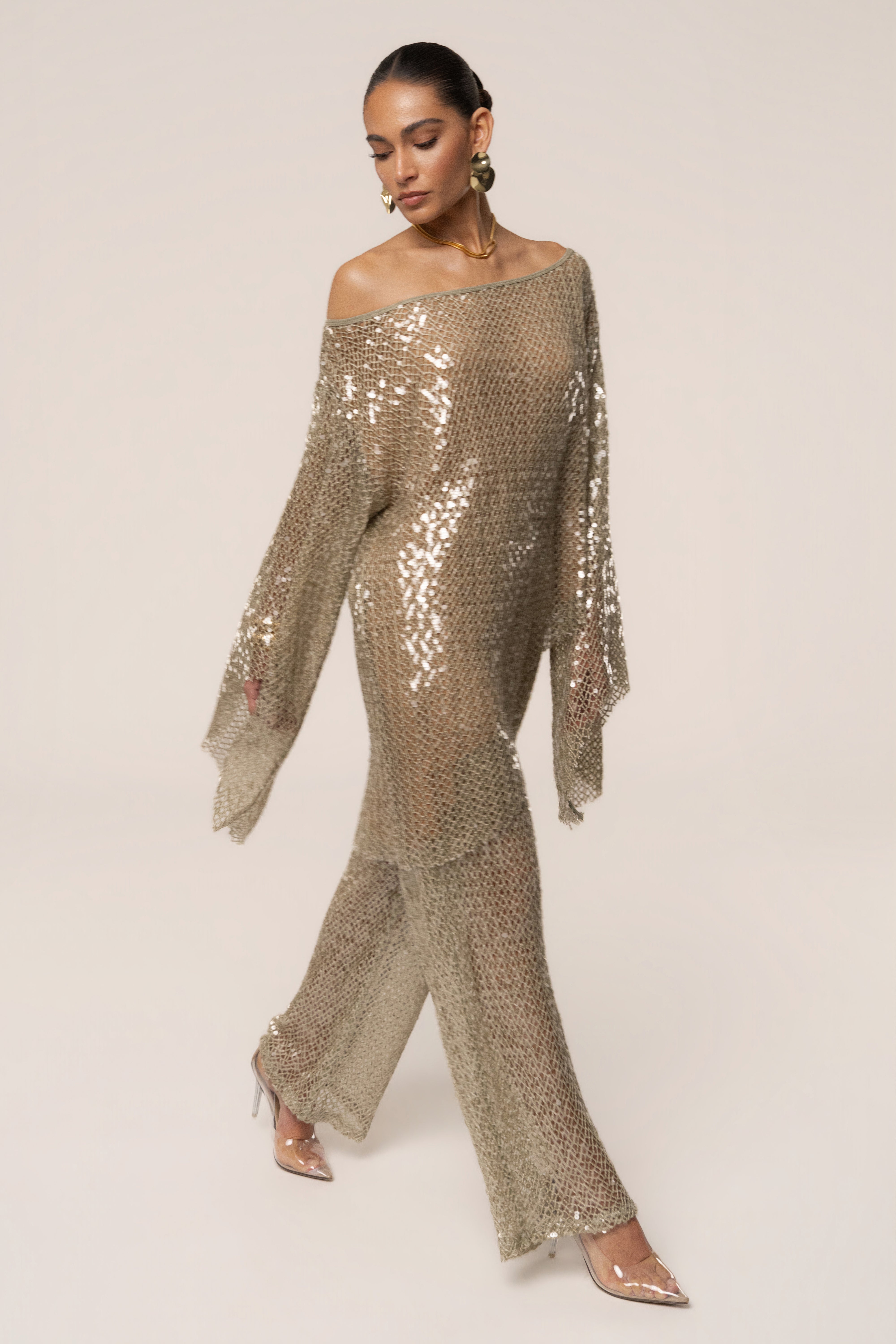JLUXLABEL Sage Sheer Glow Sequin Top, stylish sheer sleeveless blouse with shimmering sequins and a flattering fit.