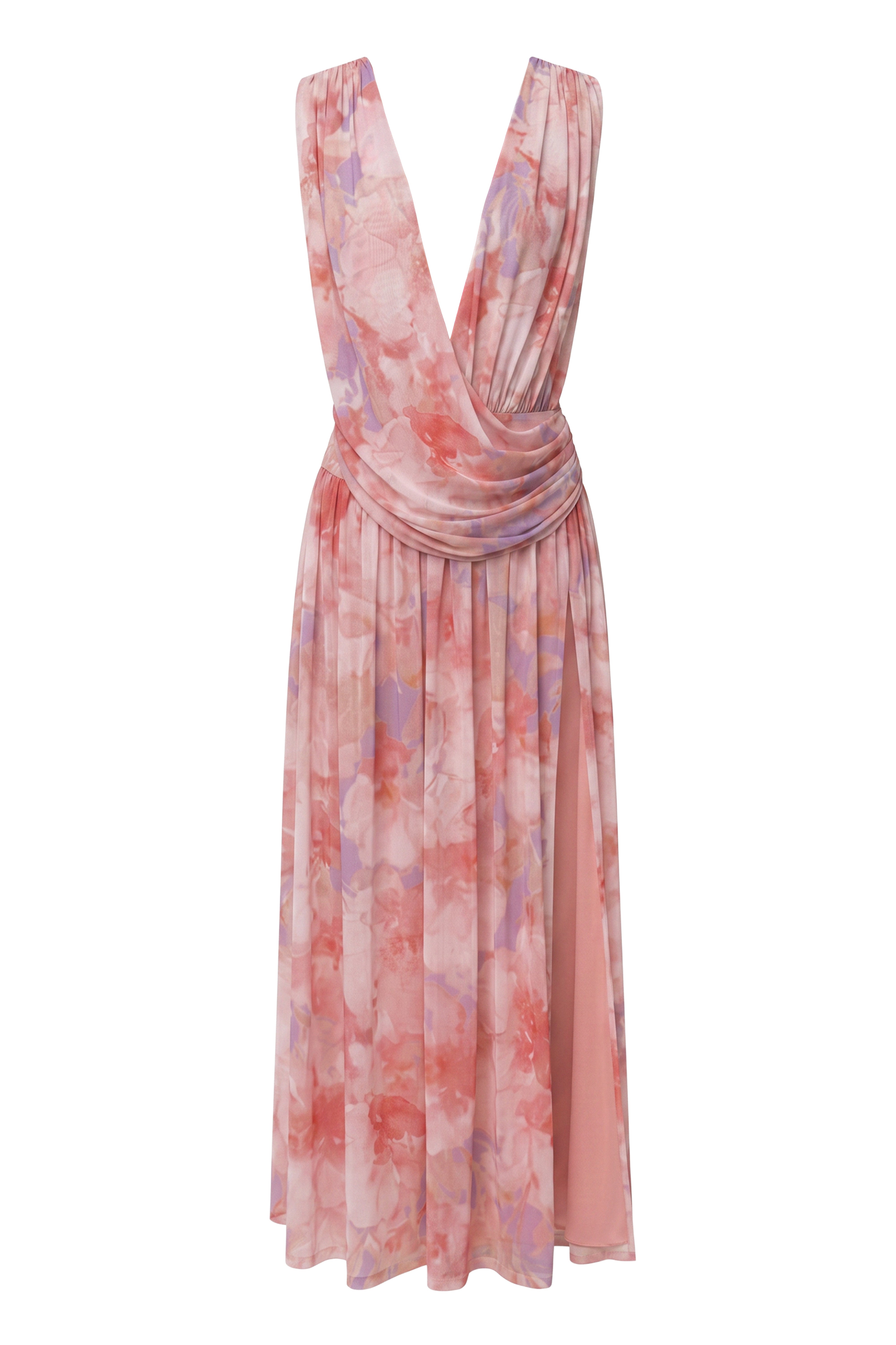 Robe longue drapée fluide de soirée Pink Bloom