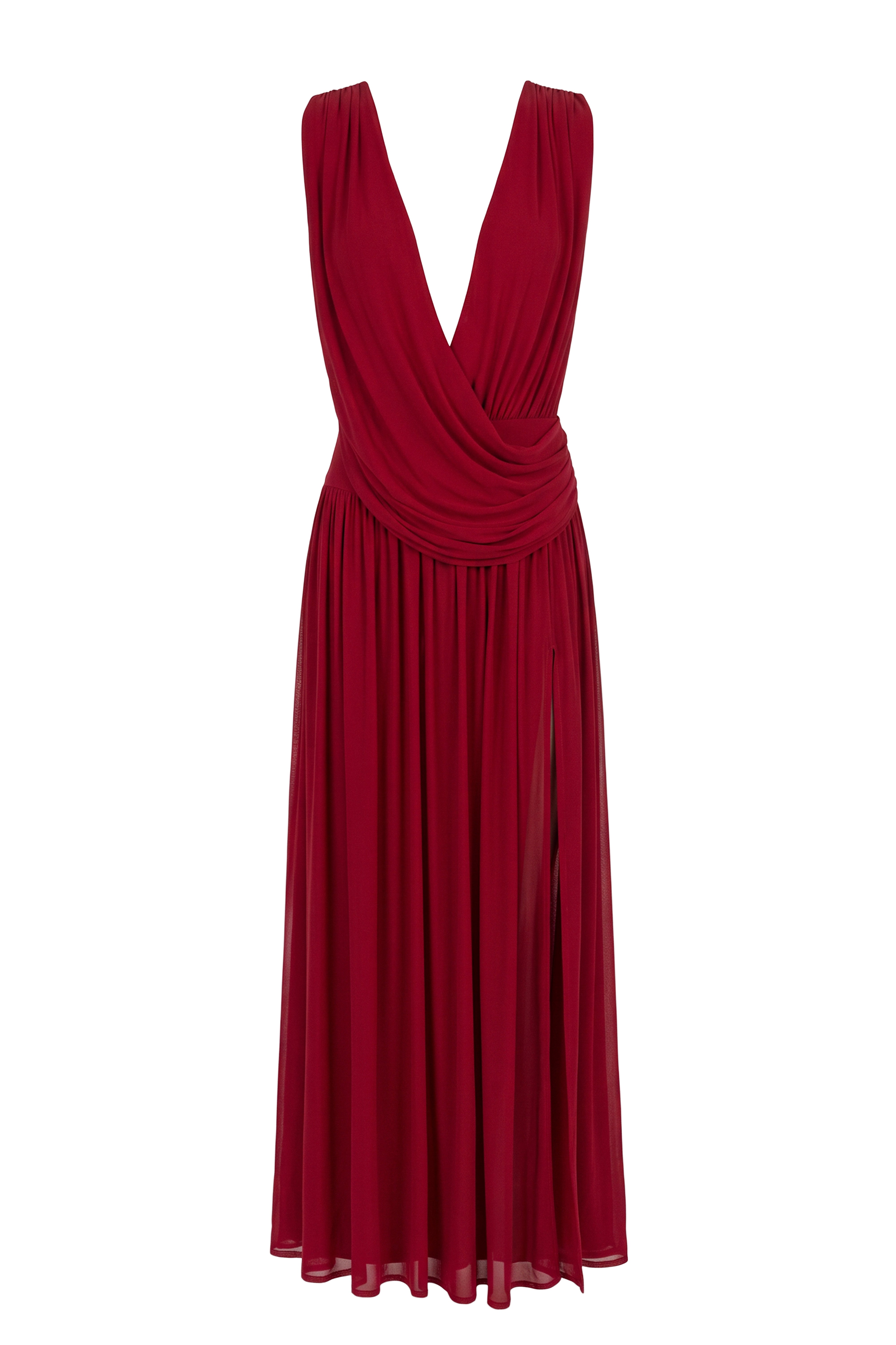 Red Evening Flow Draped Maxi Dress